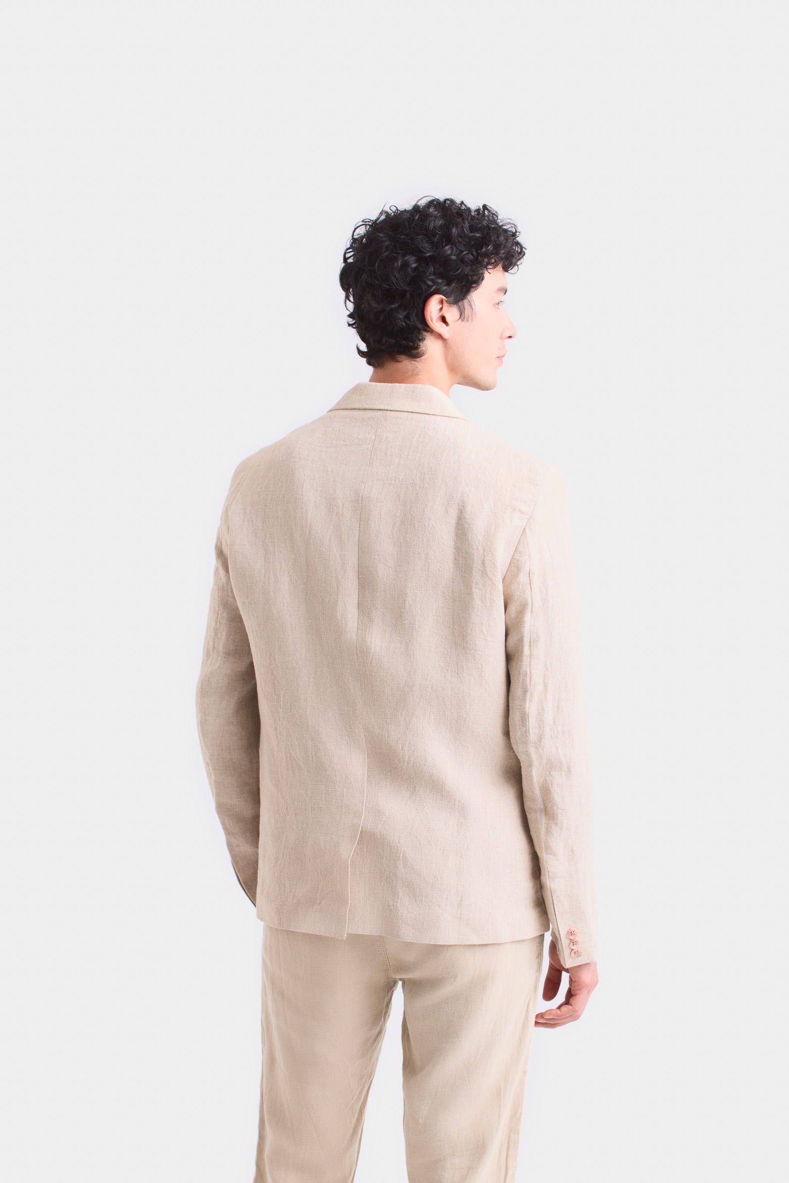 Vélez Blazer Yaqui En Lino Hombre  Semi Ajustada Beige-4