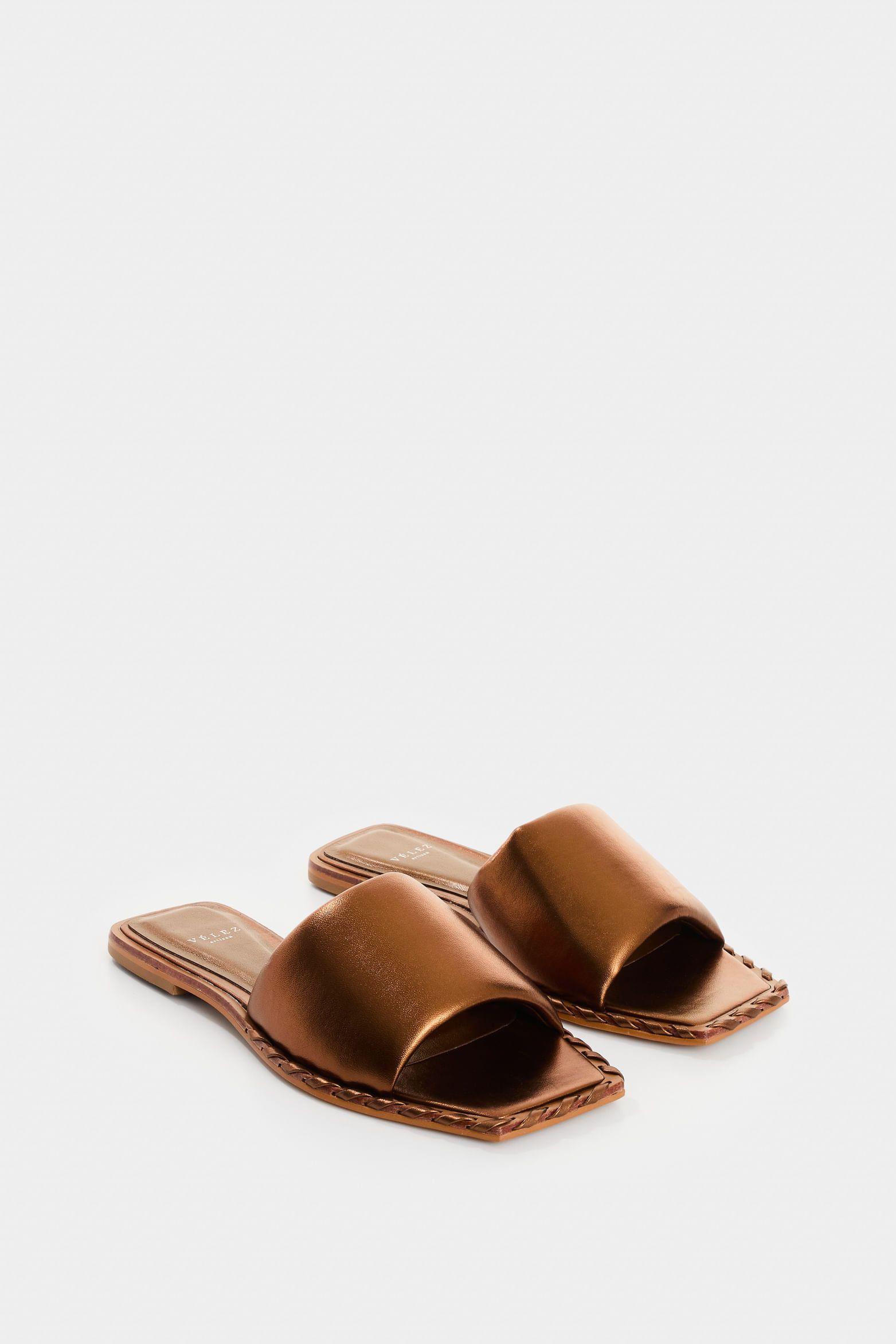 Vélez Sandalia Plana De Cuero Para Mujer Aurora Bronce-1