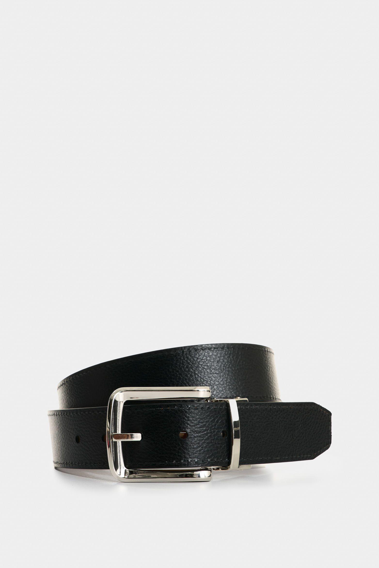 Cinturón doble faz austen de cuero para hombre costuras decorativas bordes negro-0