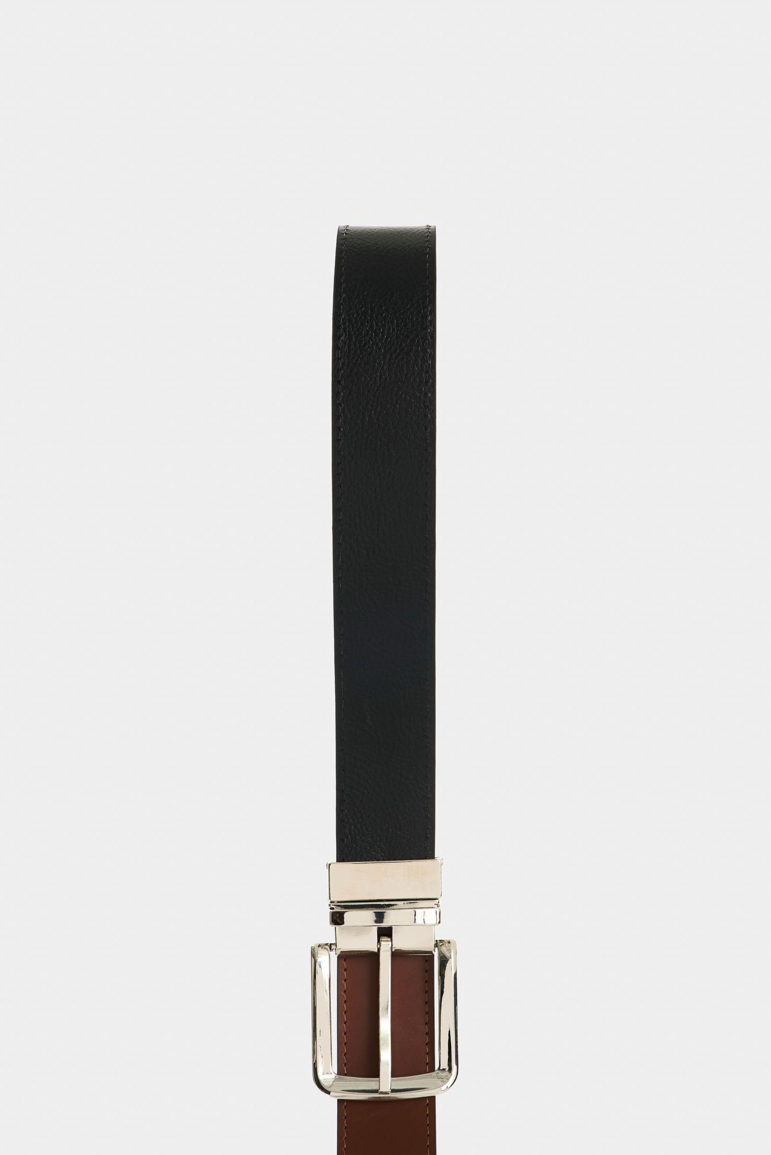 Cinturón doble faz austen de cuero para hombre costuras decorativas bordes negro-1