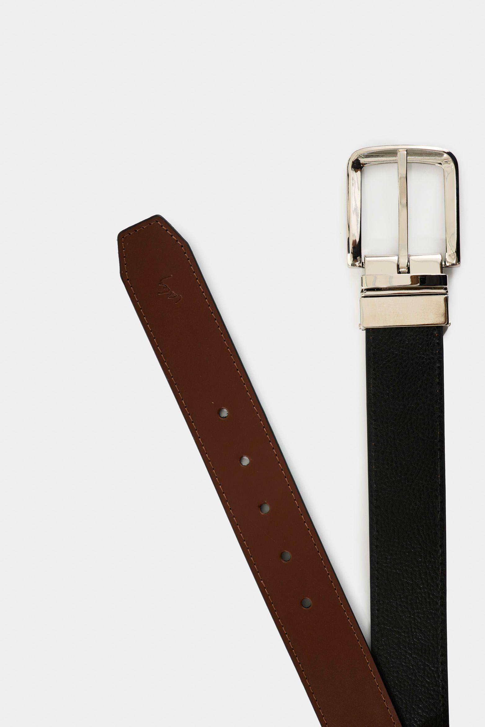 Cinturón doble faz austen de cuero para hombre costuras decorativas bordes negro-2