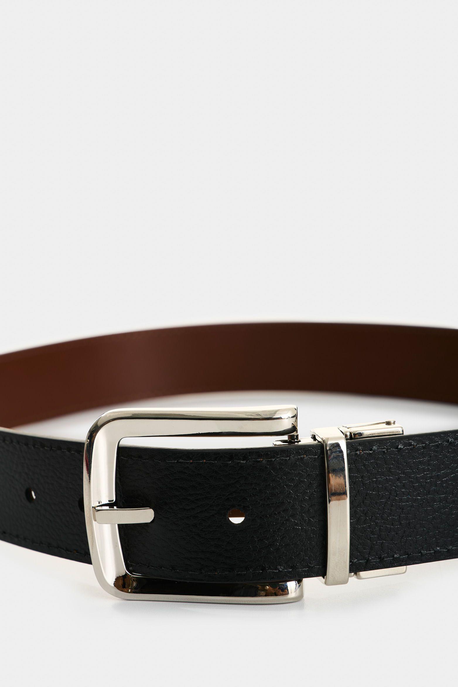 Cinturón doble faz austen de cuero para hombre costuras decorativas bordes negro-3