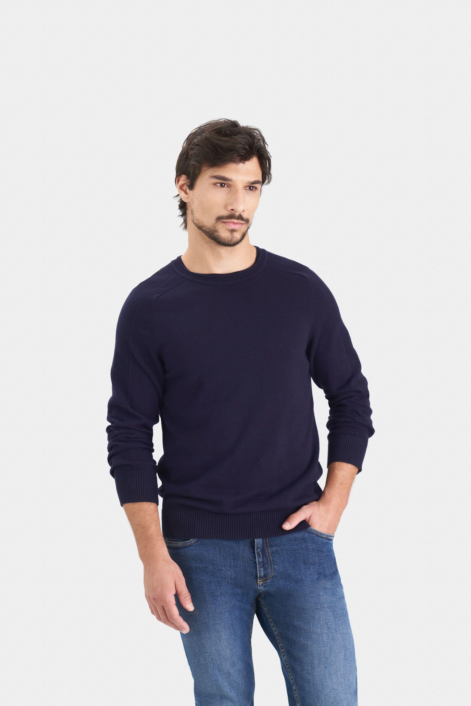 Vélez Sweater Tejido Algodón Hombre Manga Ranglan Azul Oscuro-0
