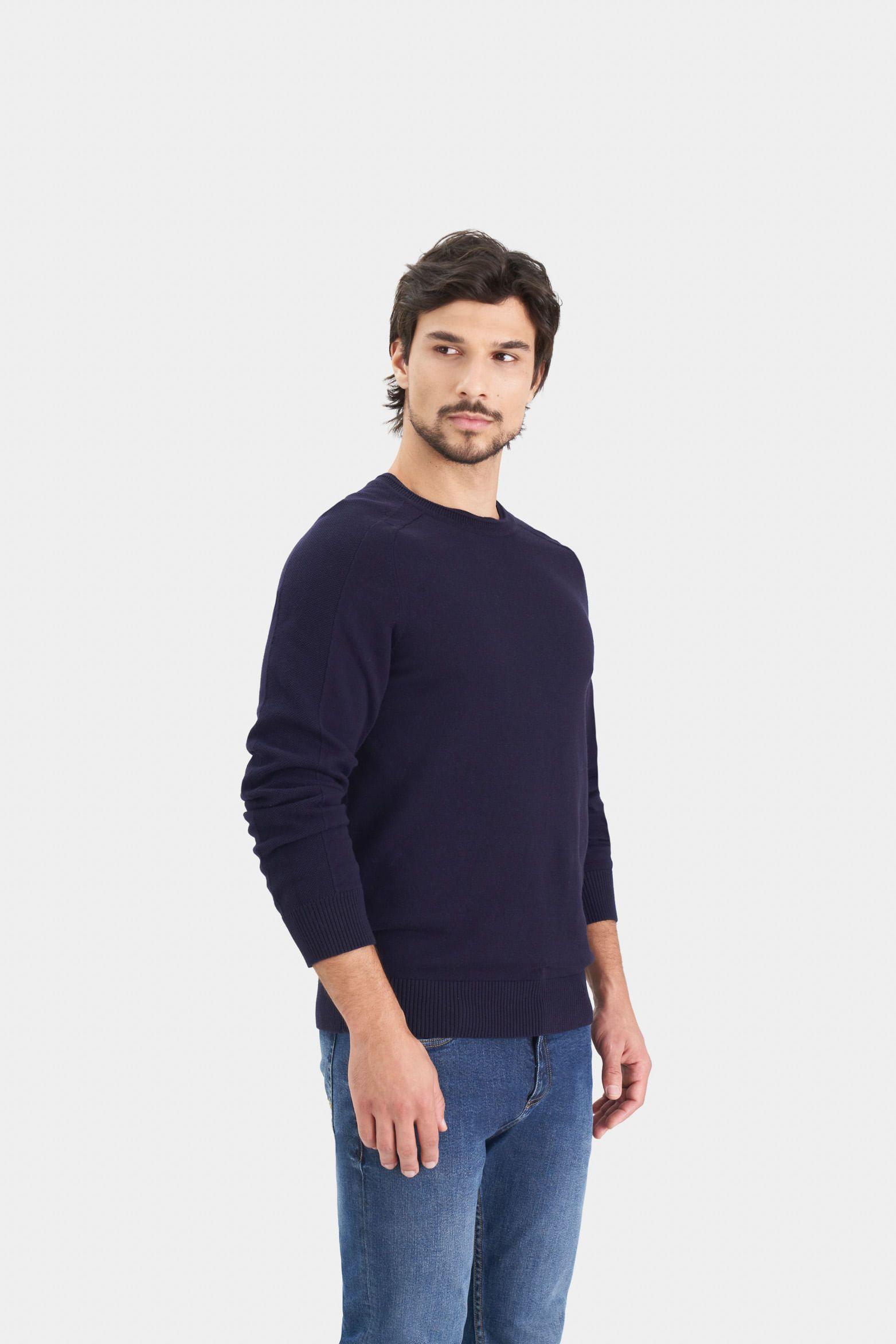 Vélez Sweater Tejido Algodón Hombre Manga Ranglan Azul Oscuro-2