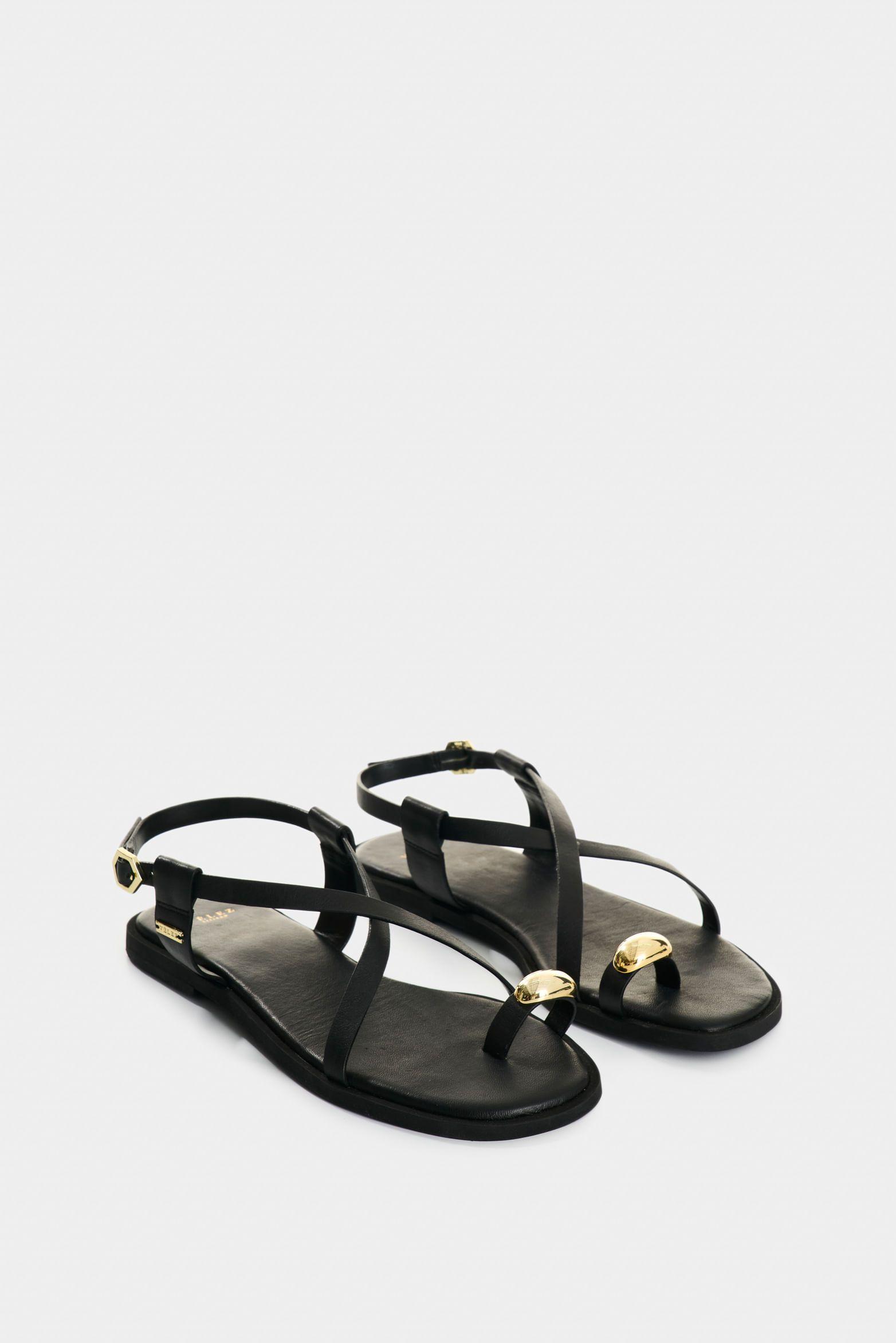 Vélez Sandalia Plana De Cuero Para Mujer Kira Negro-1