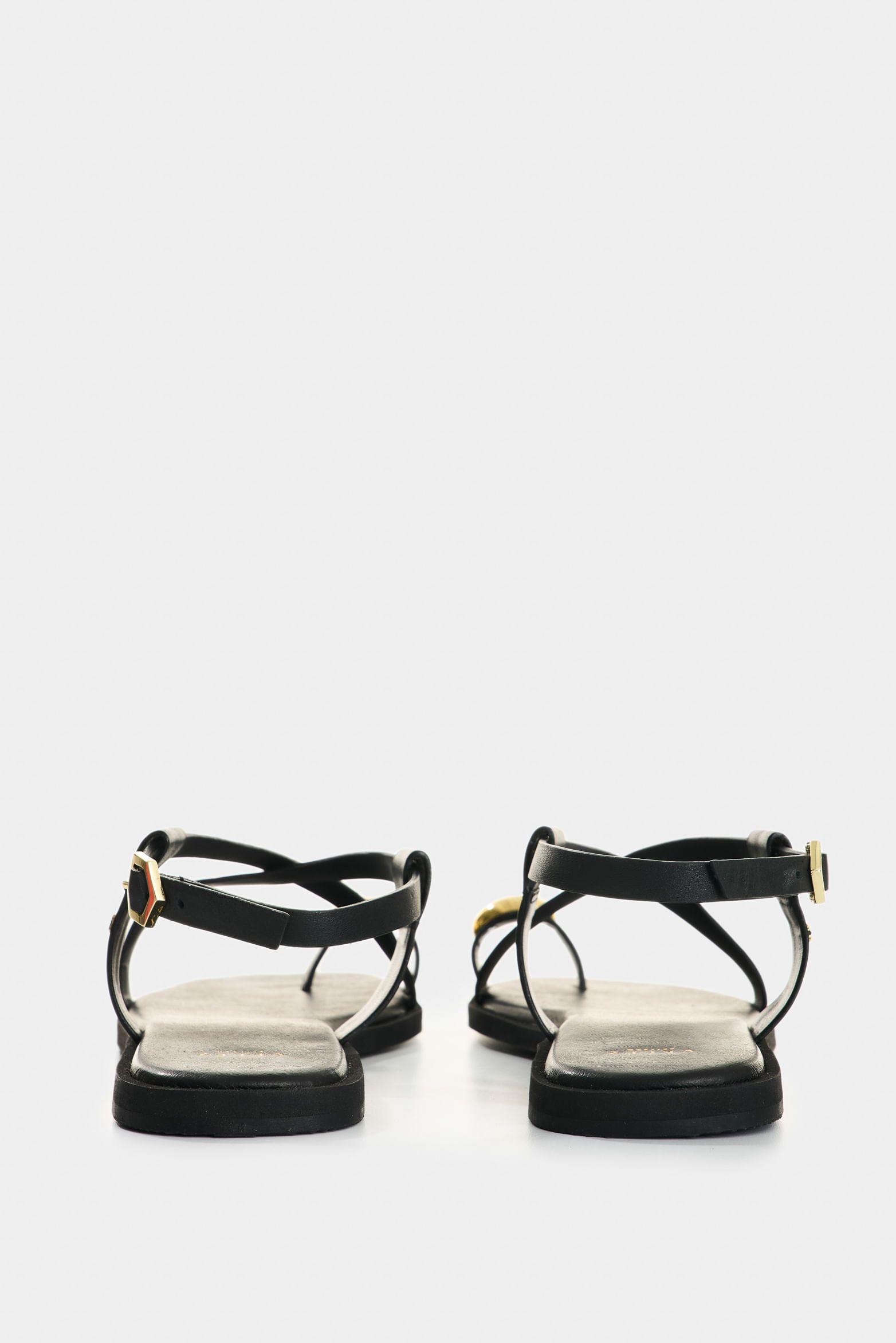 Vélez Sandalia Plana De Cuero Para Mujer Kira Negro-2