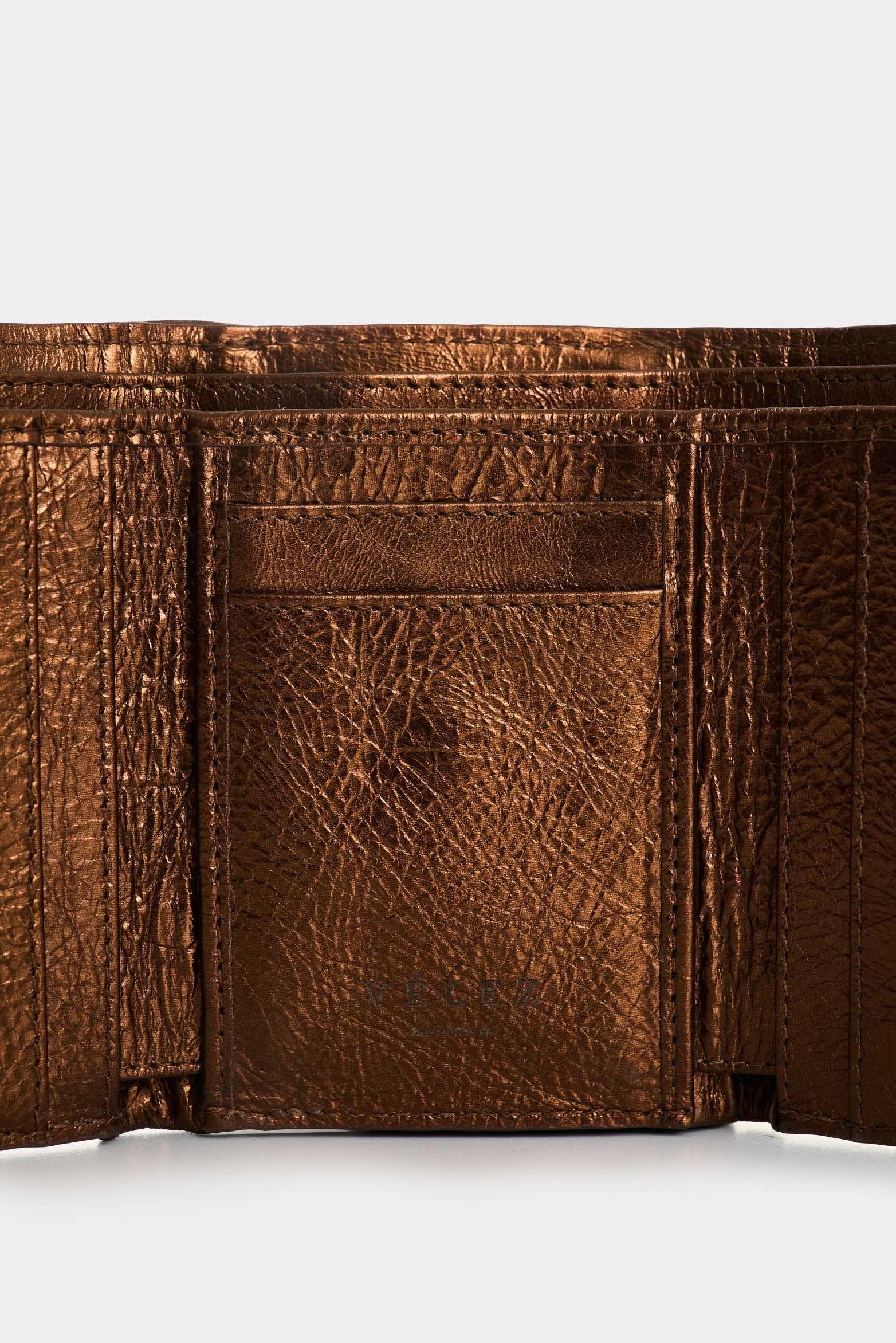 Vélez Billetera Pequeña Cuero Folia Mujer Monedero Bronce-3