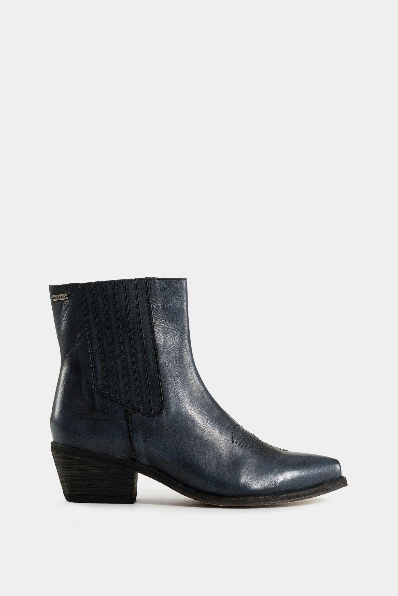 Botines teanos mercurio de cuero con efecto artesanal para mujer Azul Claro-0