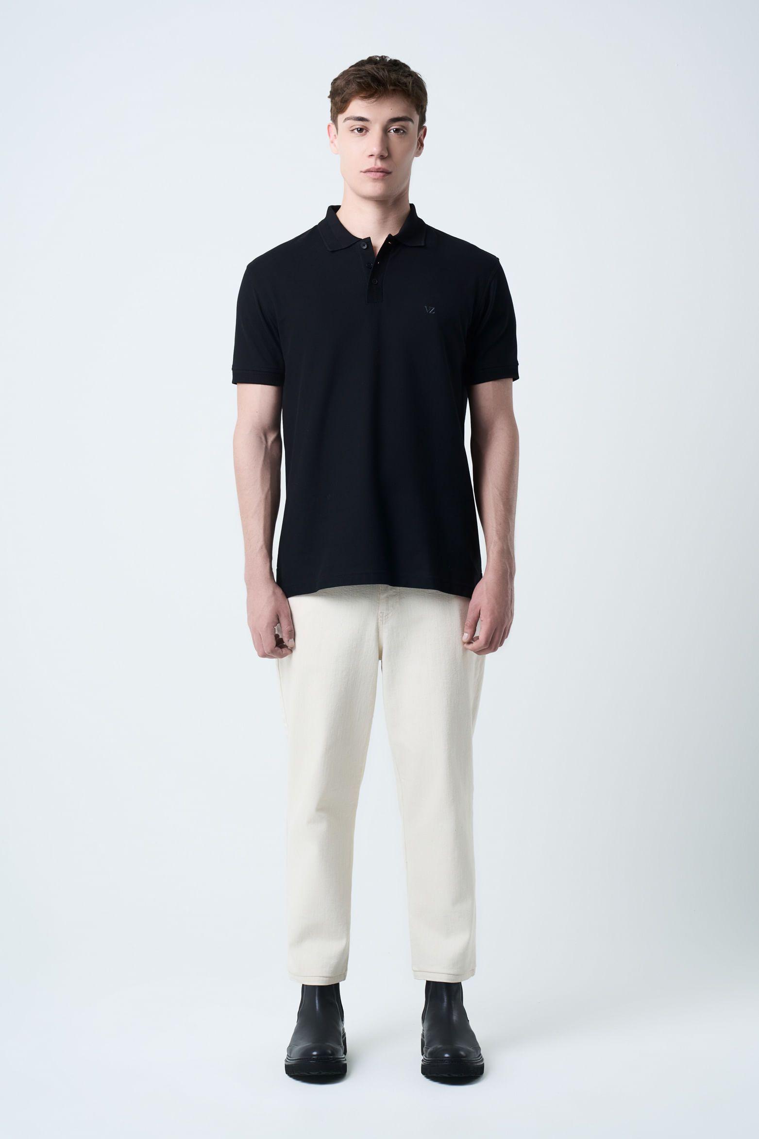 Vélez Polera Polo  Hombre Semi Fit Detalle Jacquard Negro-3