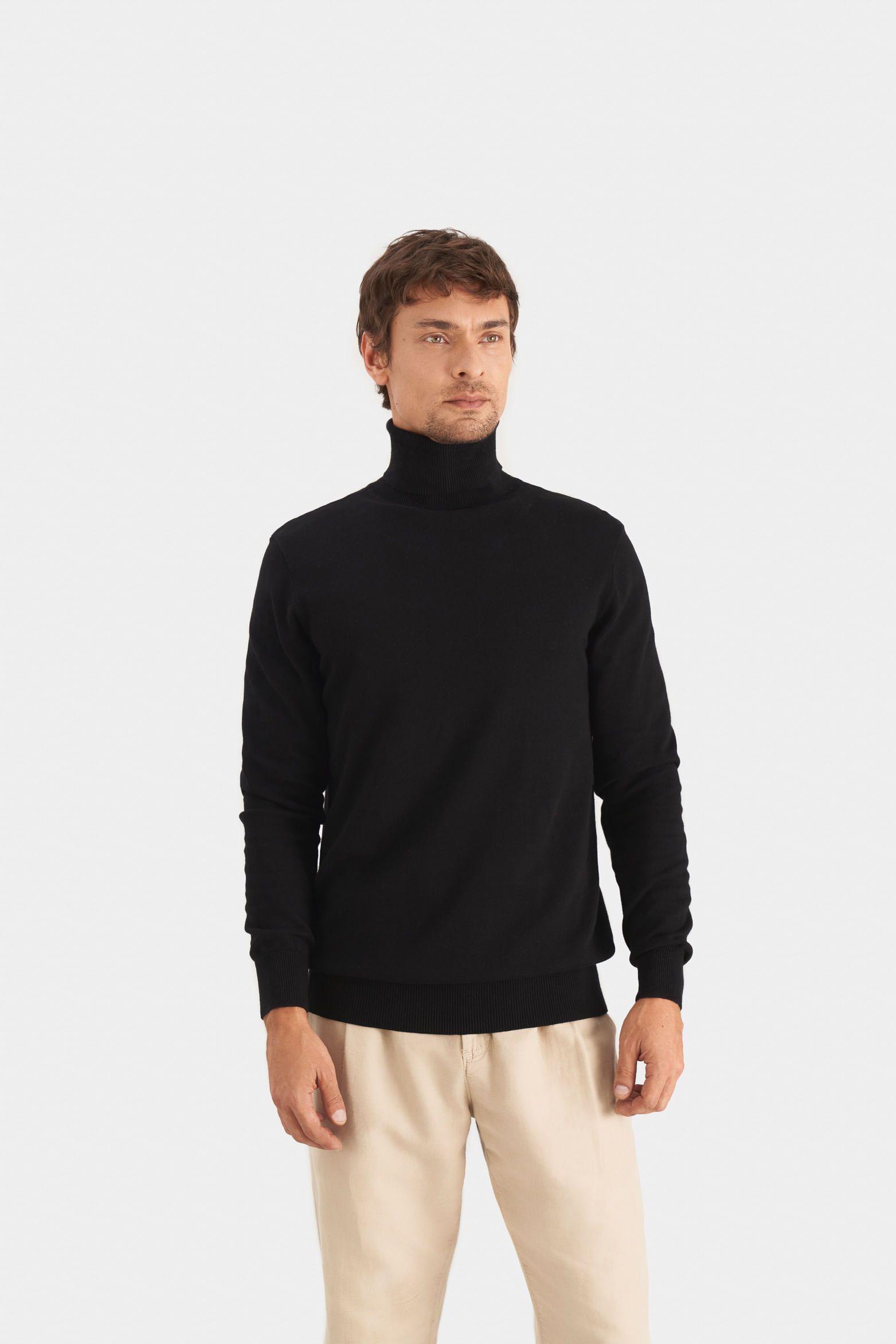Sweater cuello tortuga tejido para hombre negro-0