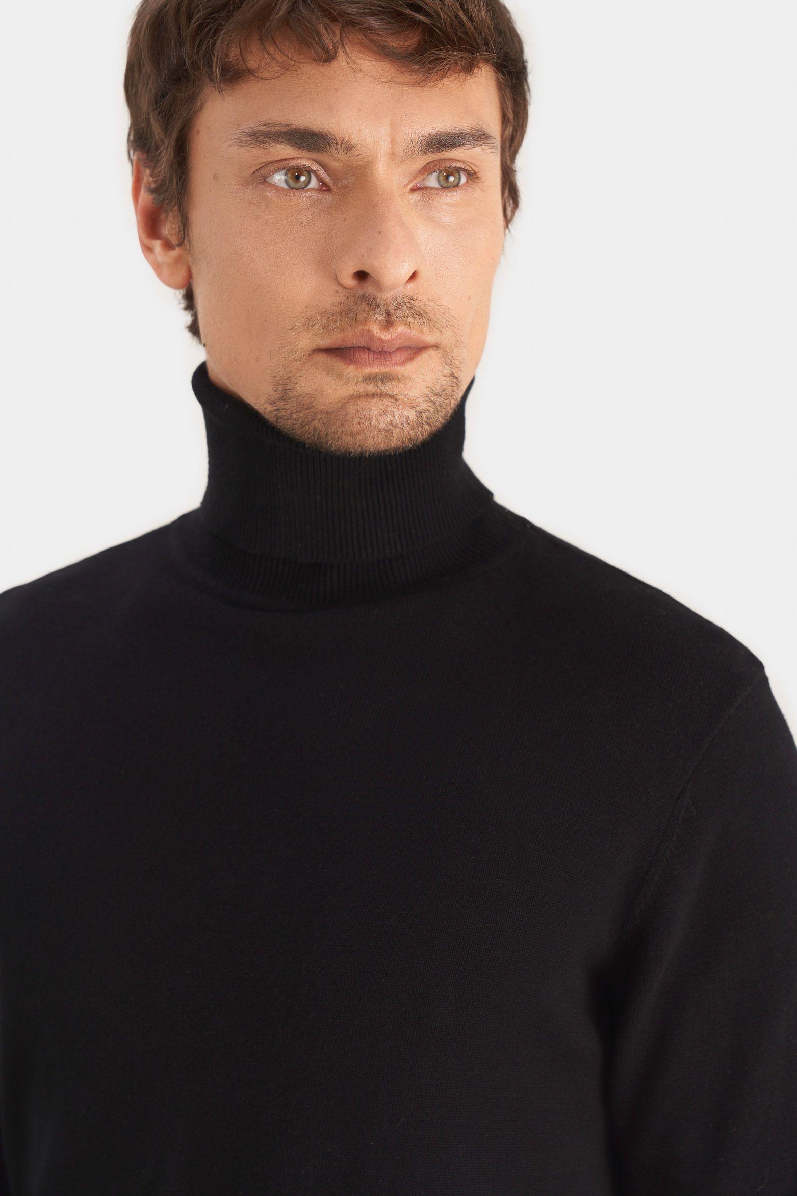 Sweater cuello tortuga tejido para hombre negro-1