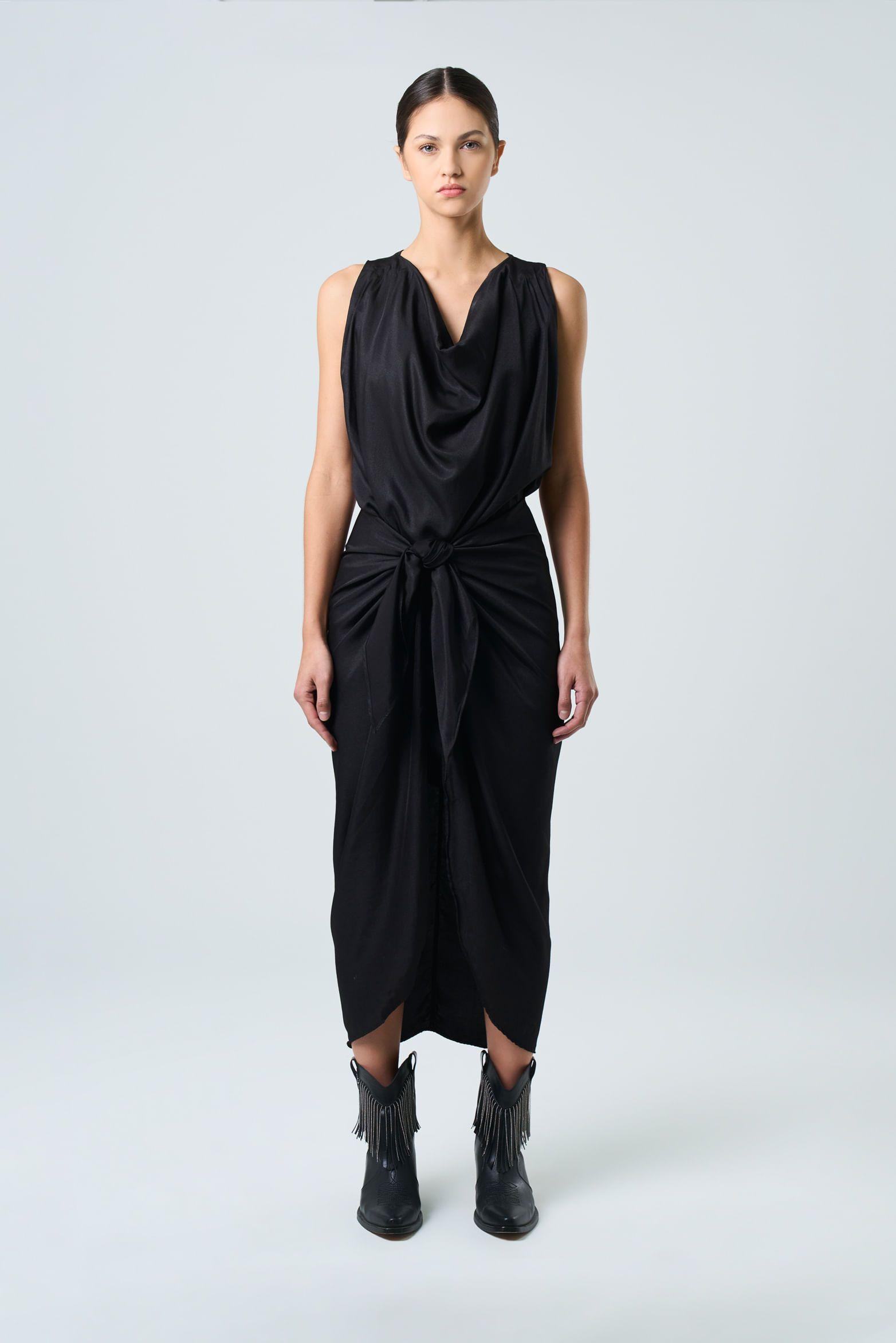 Vestido midi Draco para mujer drapeado negro-0