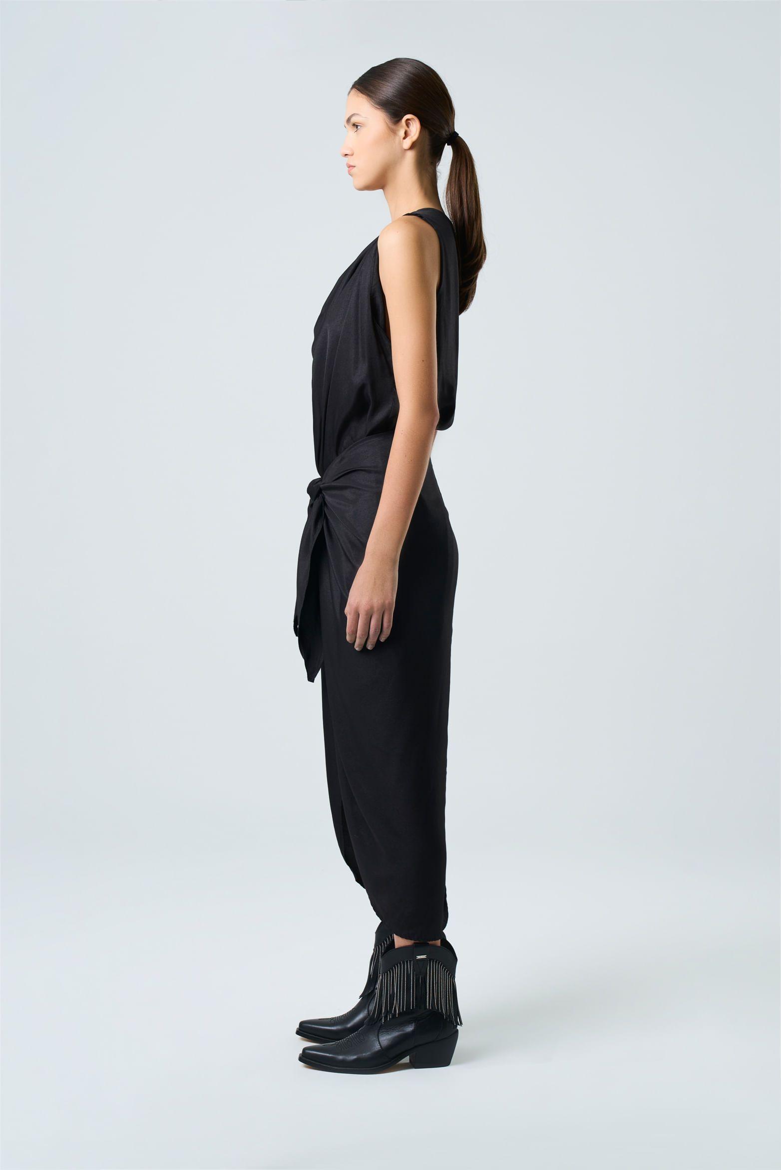 Vestido midi Draco para mujer drapeado negro-1