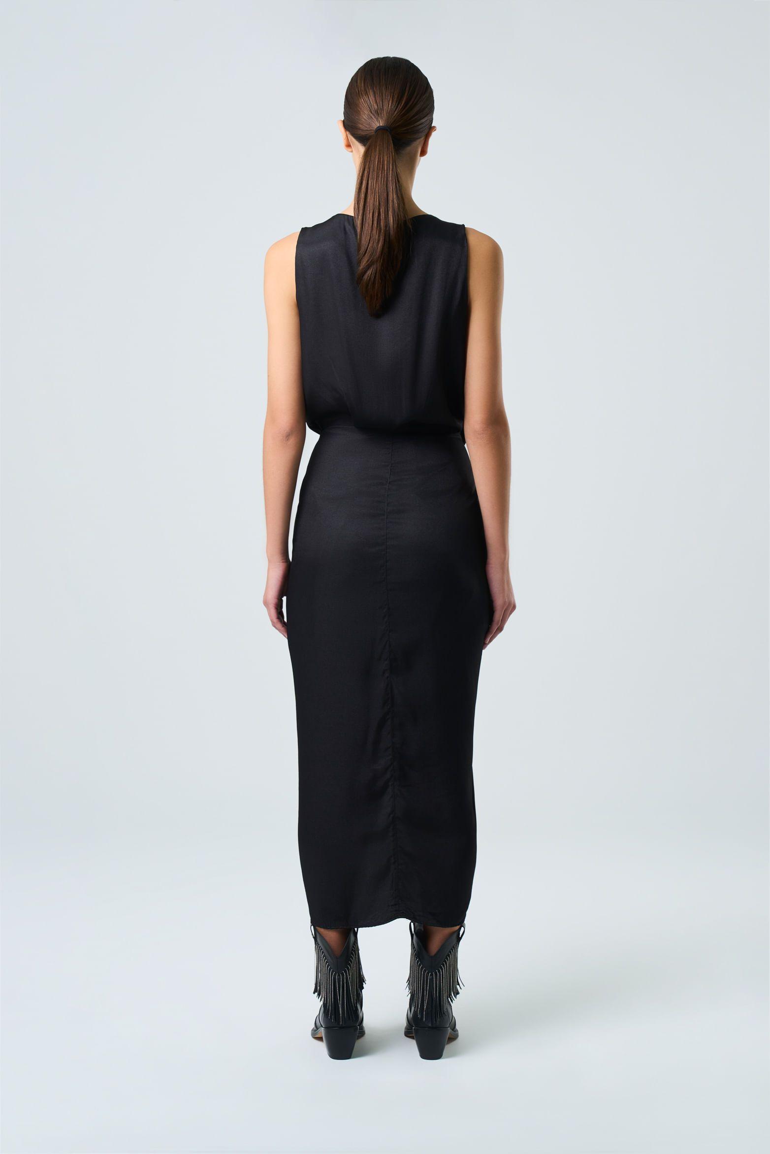 Vestido midi Draco para mujer drapeado negro-2