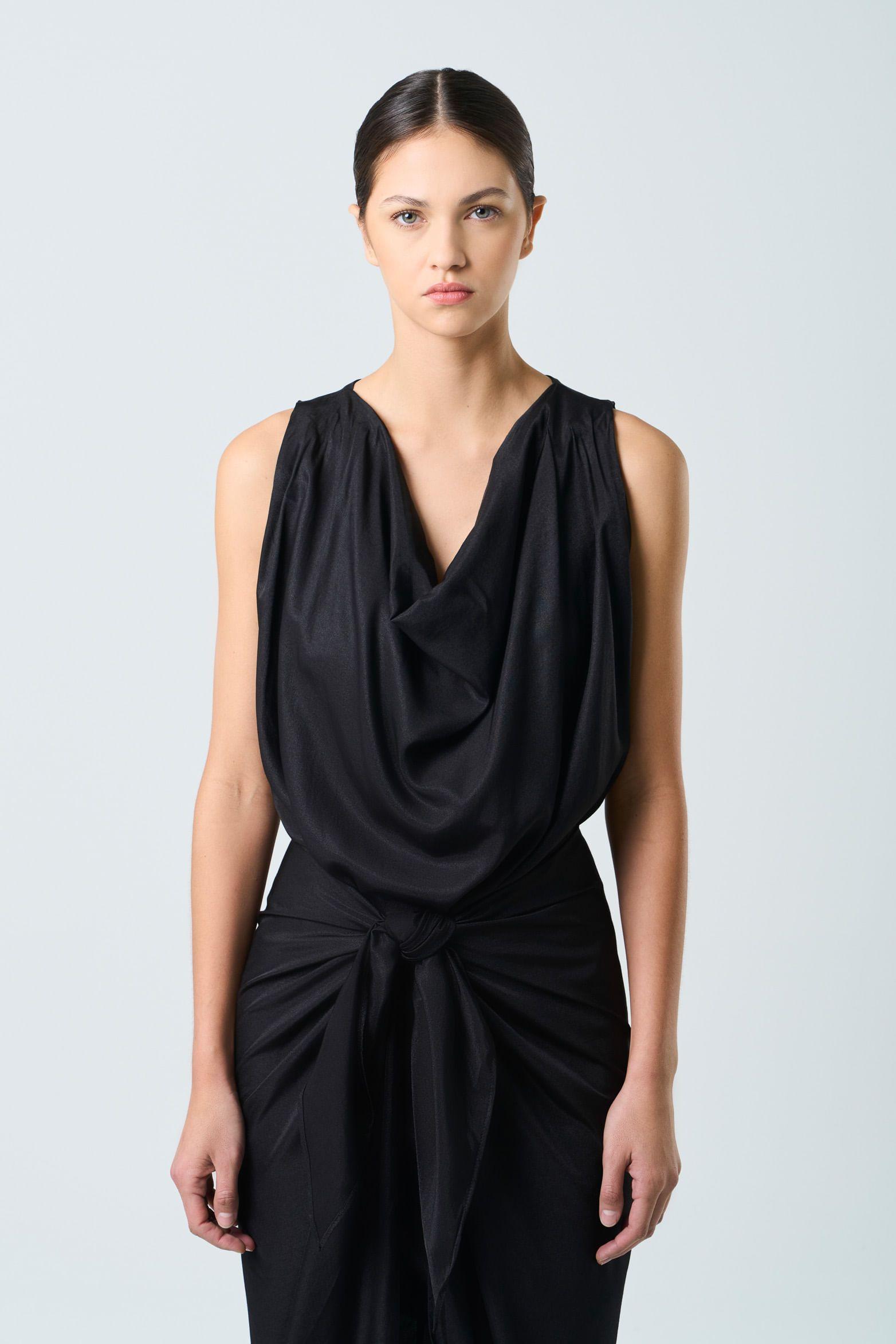 Vestido midi Draco para mujer drapeado negro-3