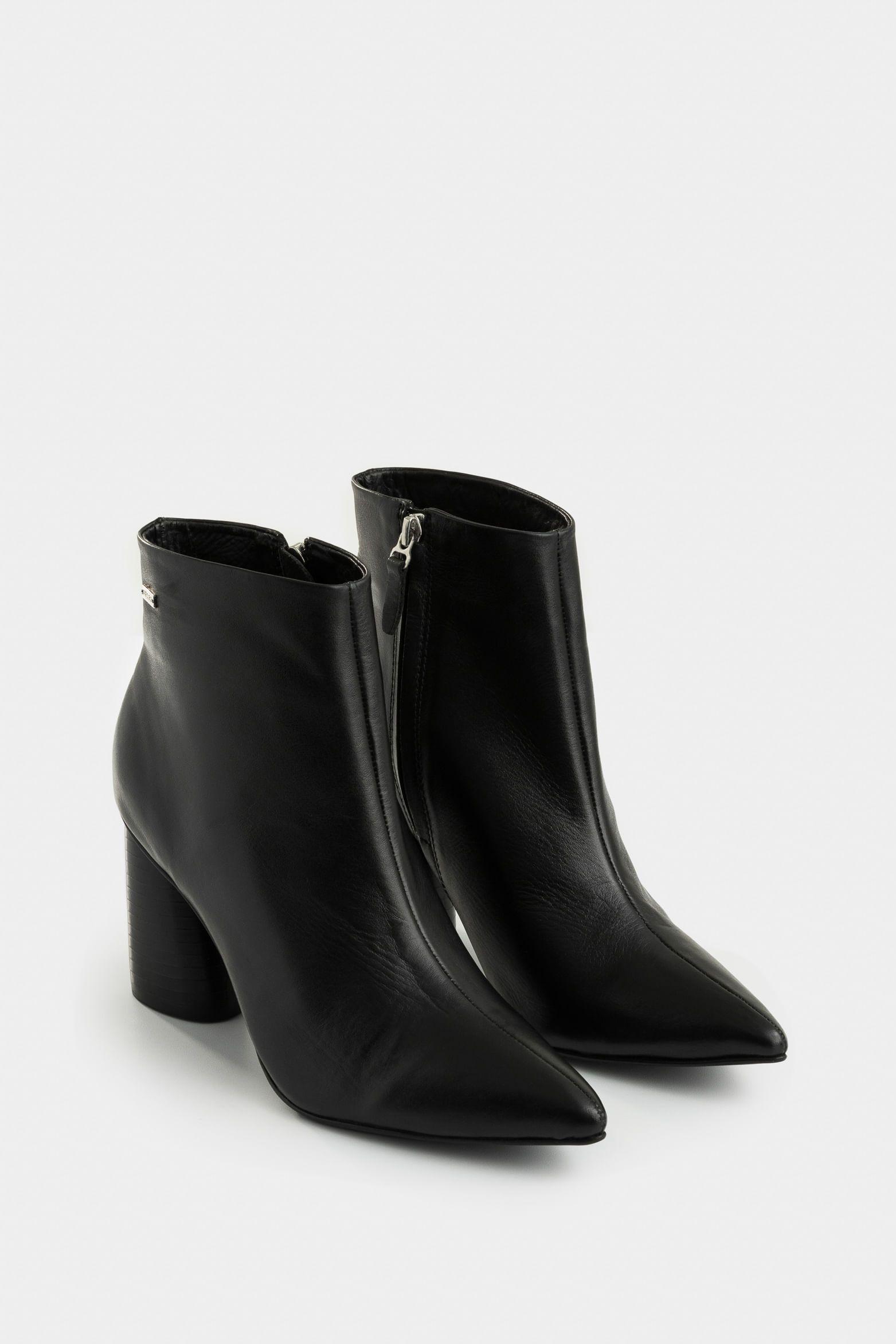 Vélez Botines Agata De Cuero Para Mujer Silueta Punta Negro-2