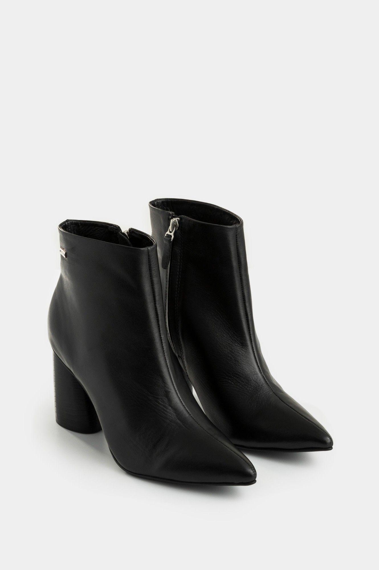 Vélez Botines Agata De Cuero Para Mujer Silueta Punta Negro-3