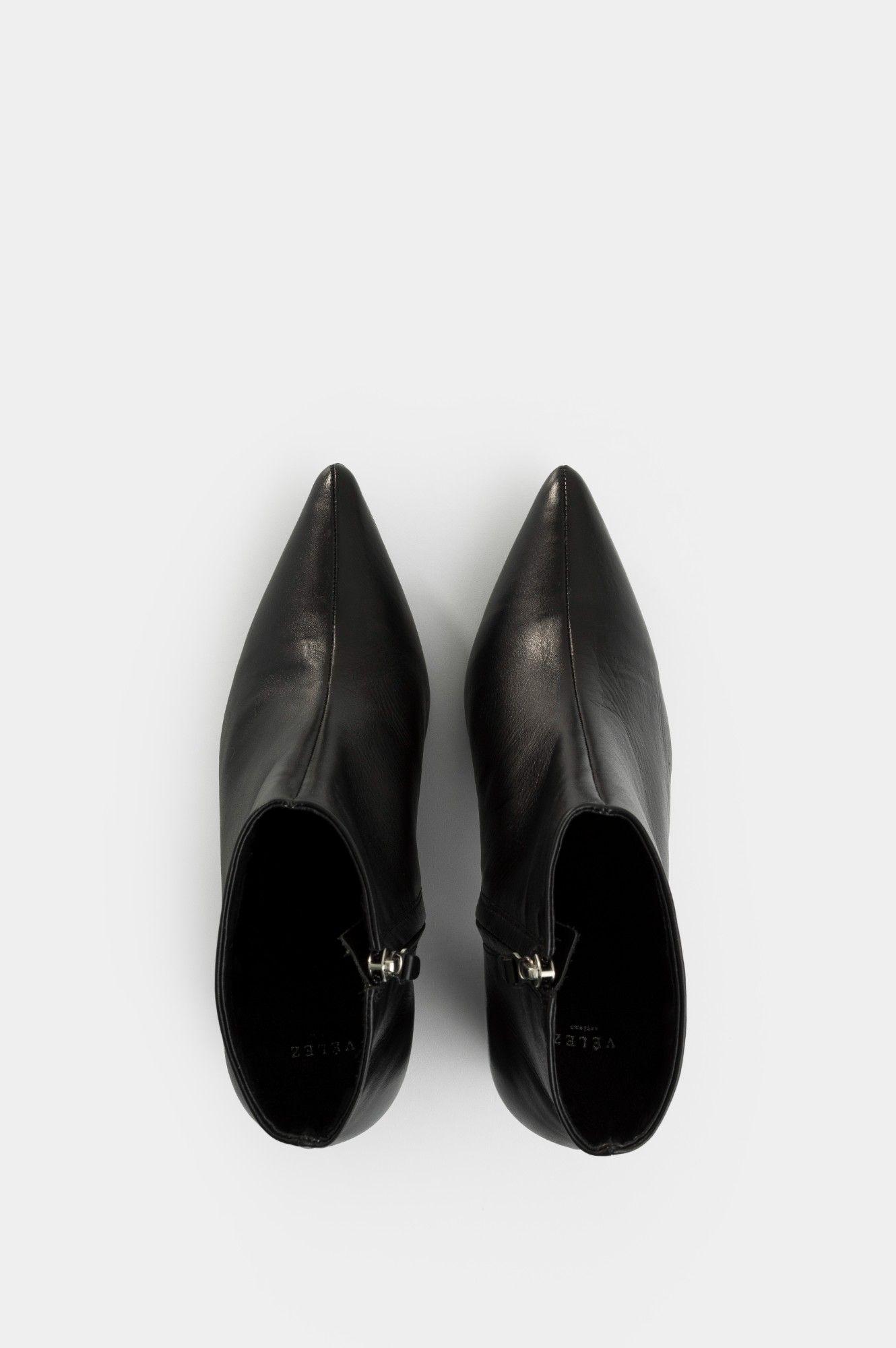 Vélez Botines Agata De Cuero Para Mujer Silueta Punta Negro-7