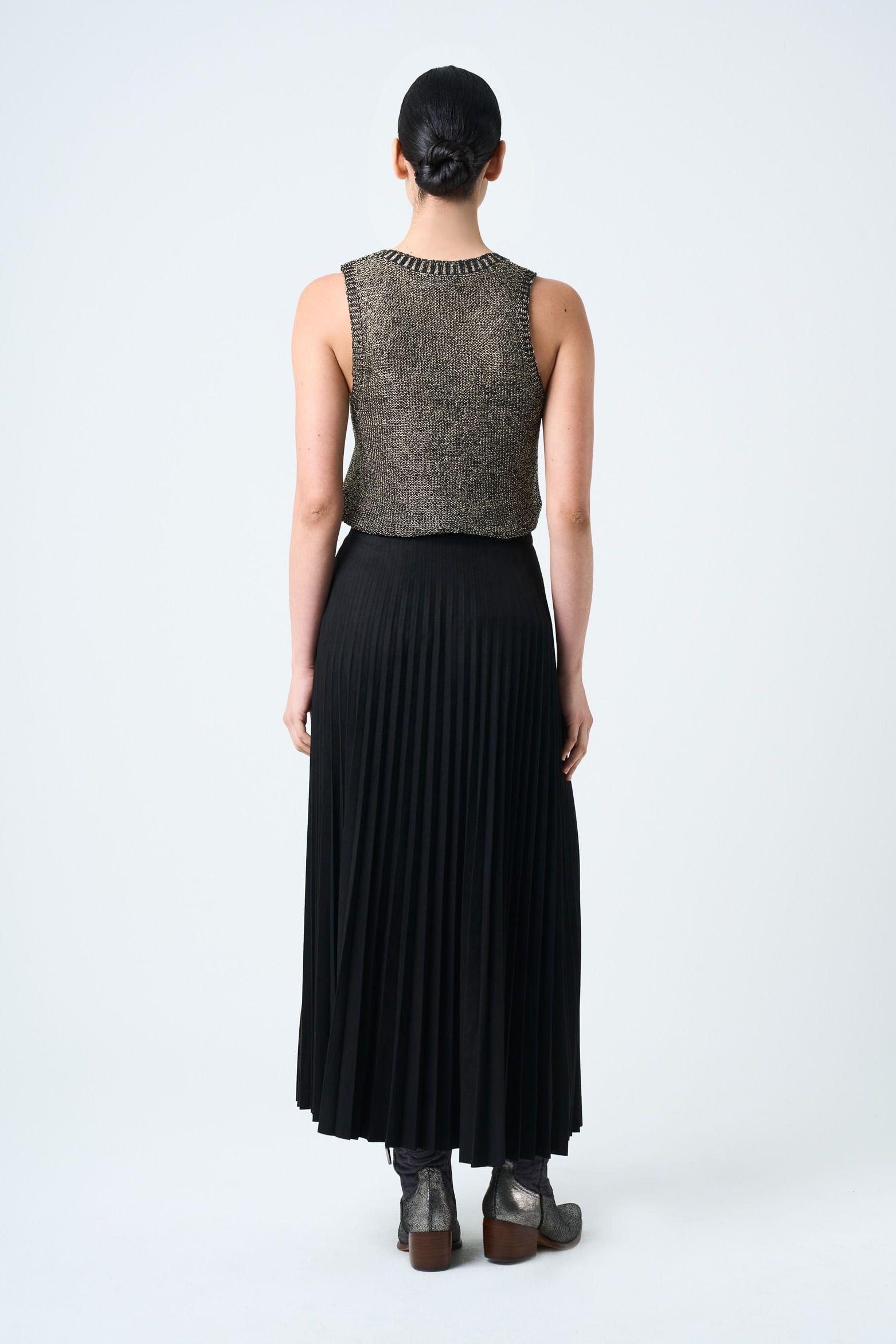 Vélez Falda Plisada Alma Para Mujer Tejido De Punto Negro-1
