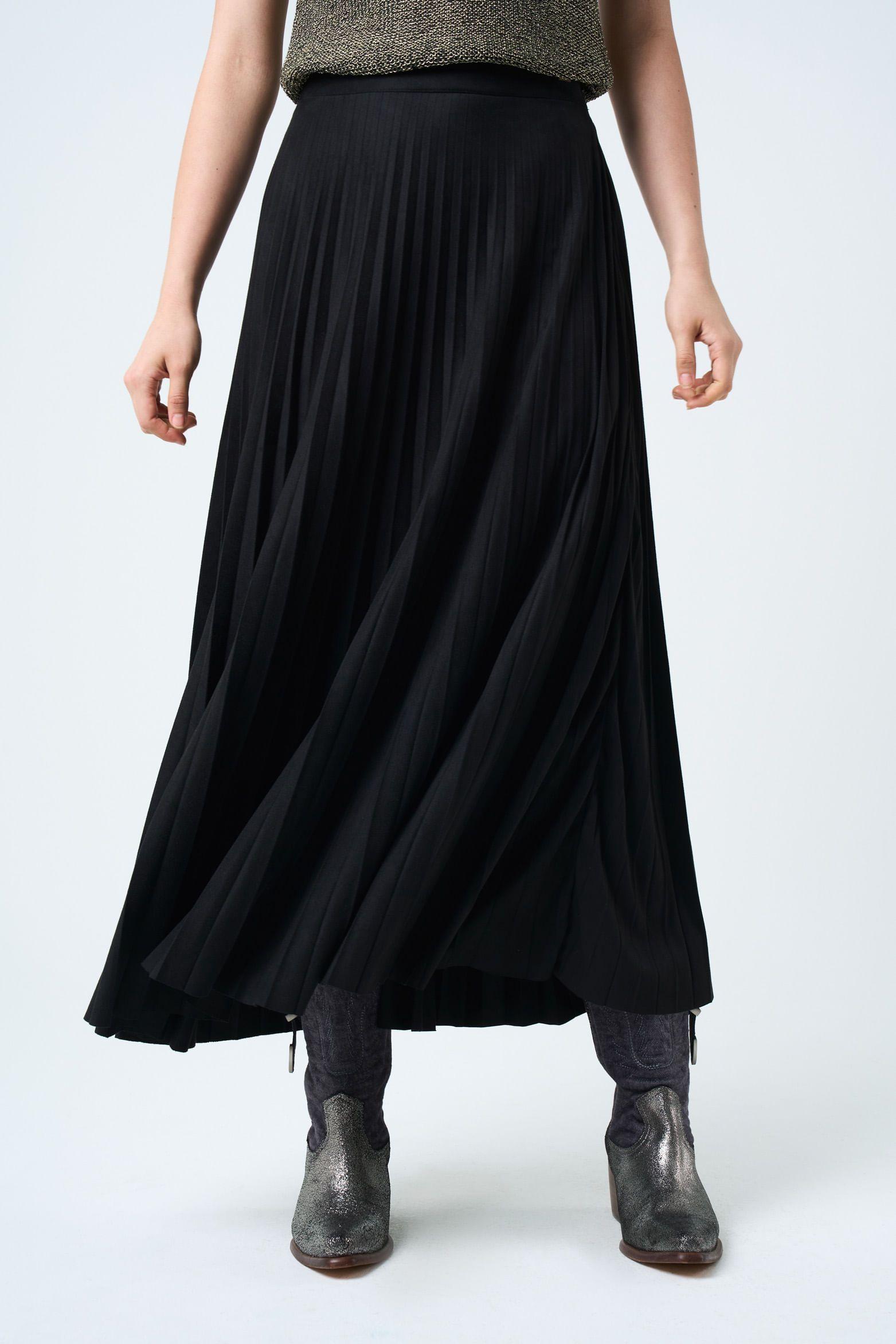 Vélez Falda Plisada Alma Para Mujer Tejido De Punto Negro-7