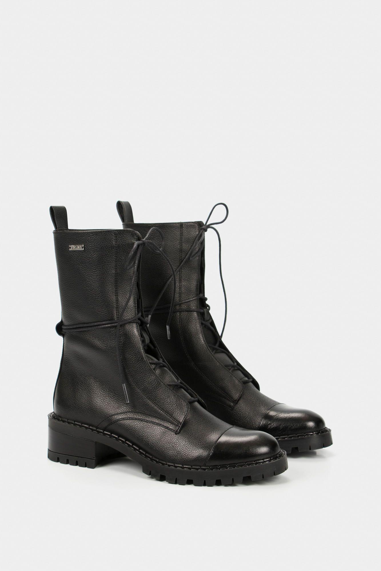 Botines militar Paramo de cuero para mujer cordones  negro-1