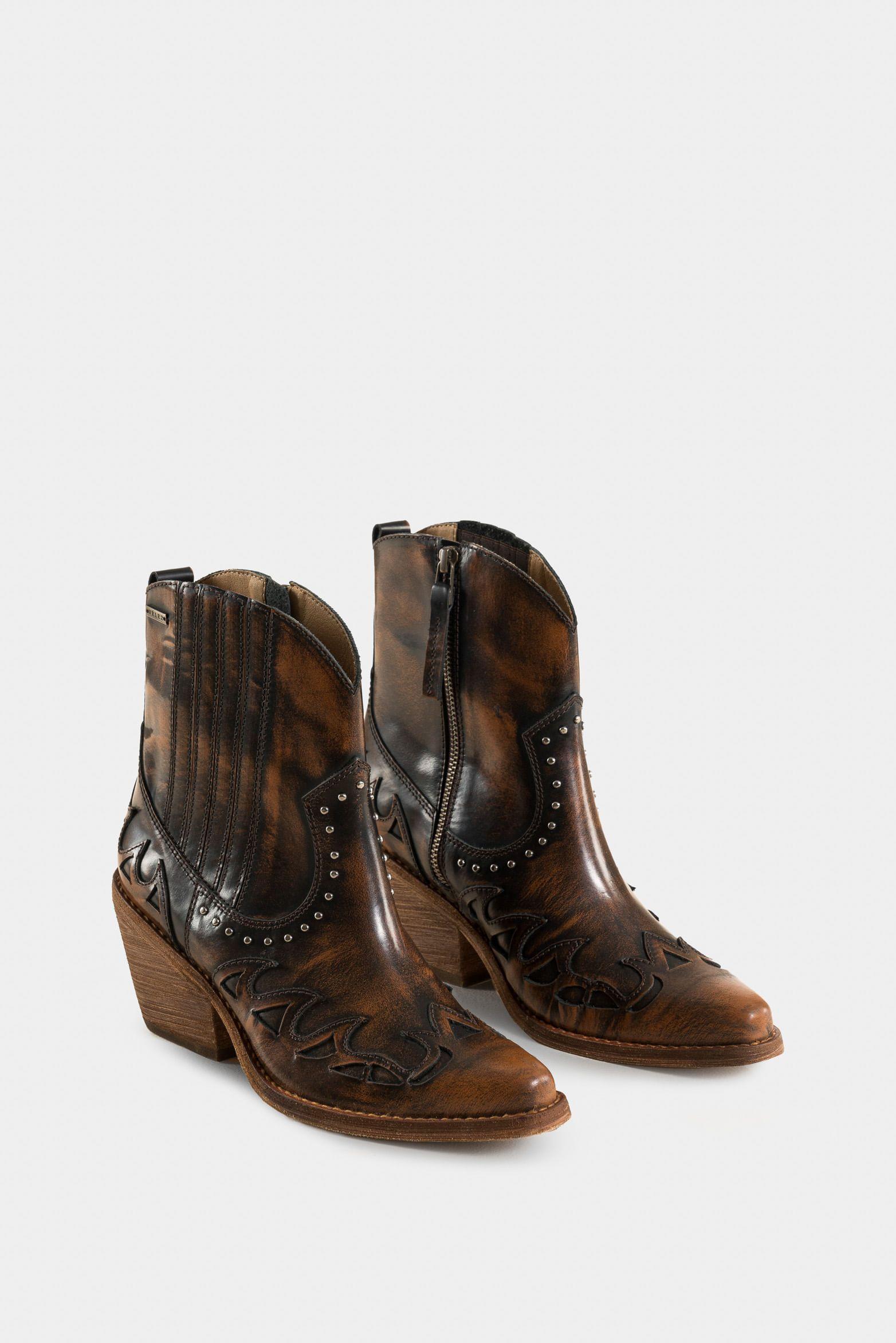Vélez Botines Namib De Cuero Mujer Taches Decorativos Miel-1