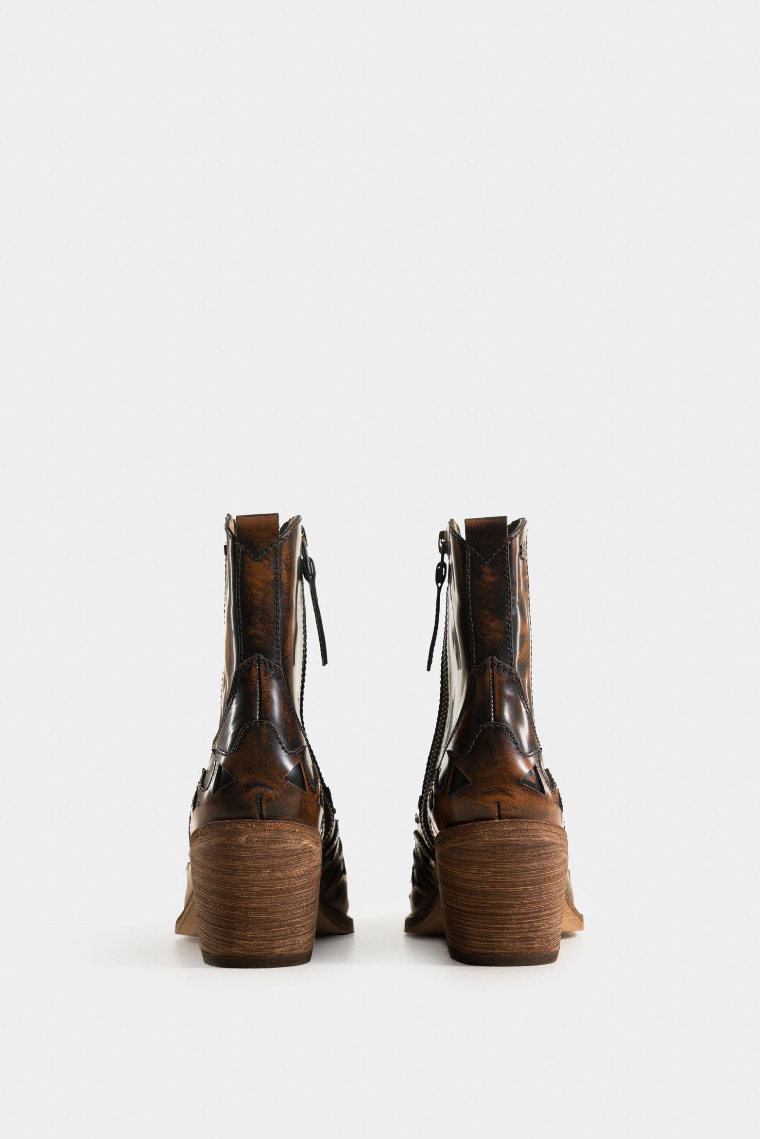 Vélez Botines Namib De Cuero Mujer Taches Decorativos Miel-2