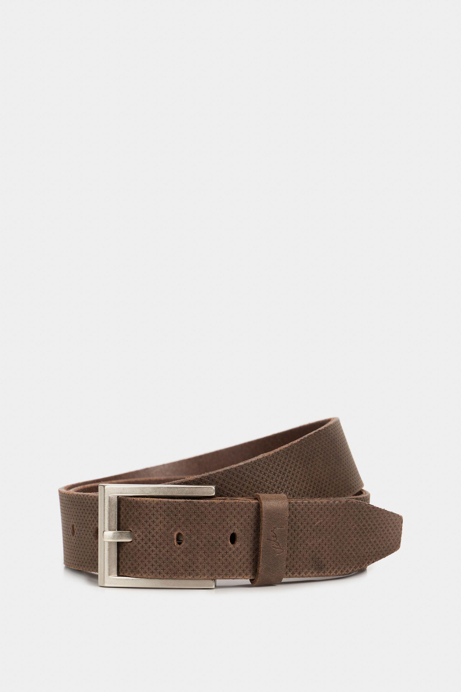 Vélez Cinturón Unifaz Kiat Cuero Hombre Grabado Placa Cruces Café-0