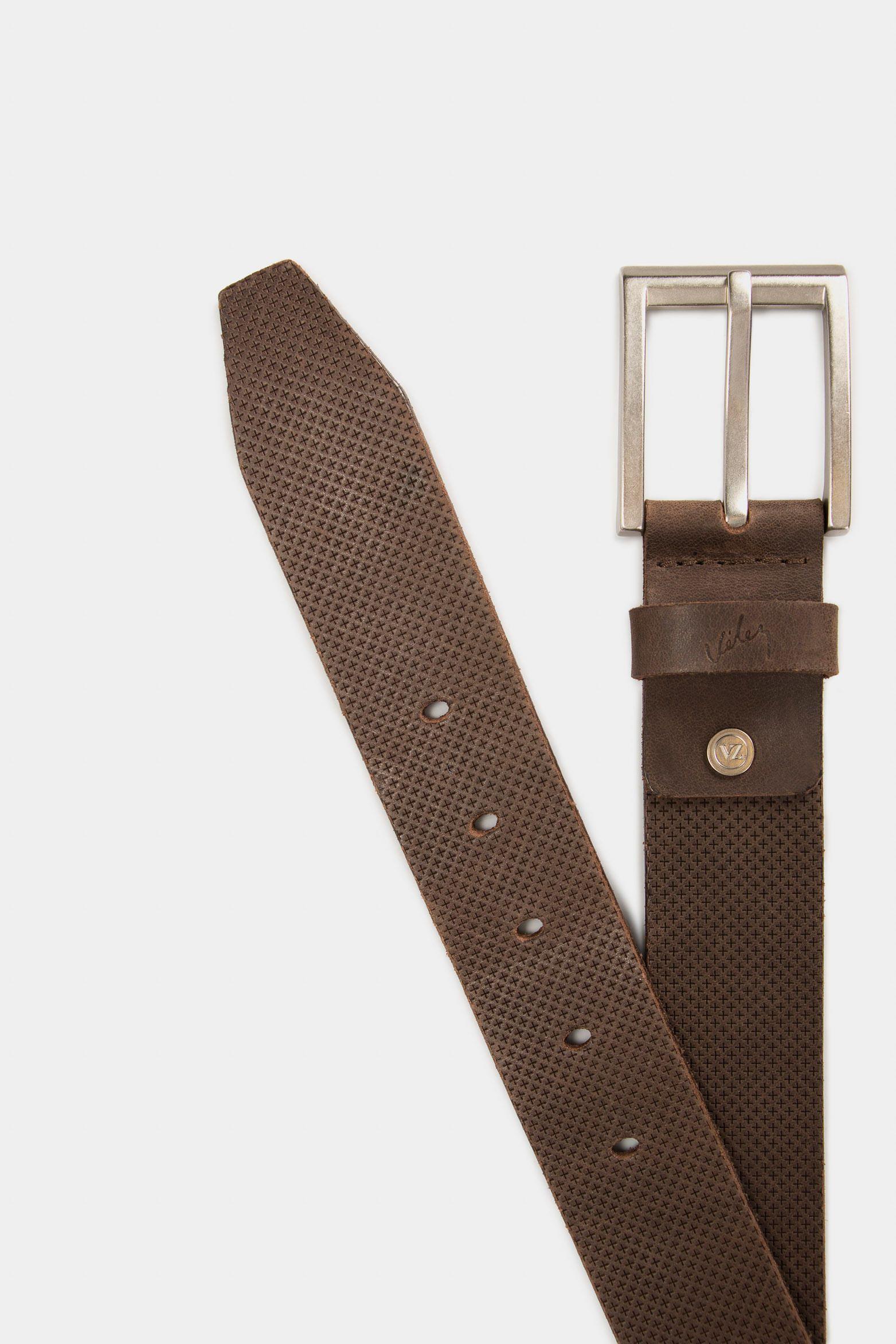 Vélez Cinturón Unifaz Kiat Cuero Hombre Grabado Placa Cruces Café-1