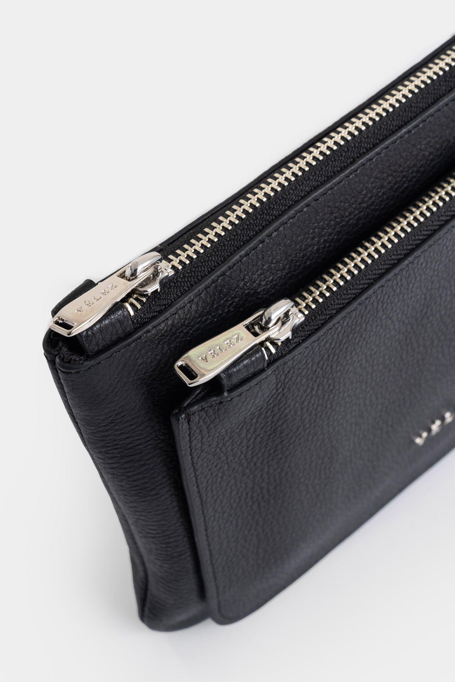 Cosmetiquera Arándano de cuero para mujer doble bolsillo negro-3