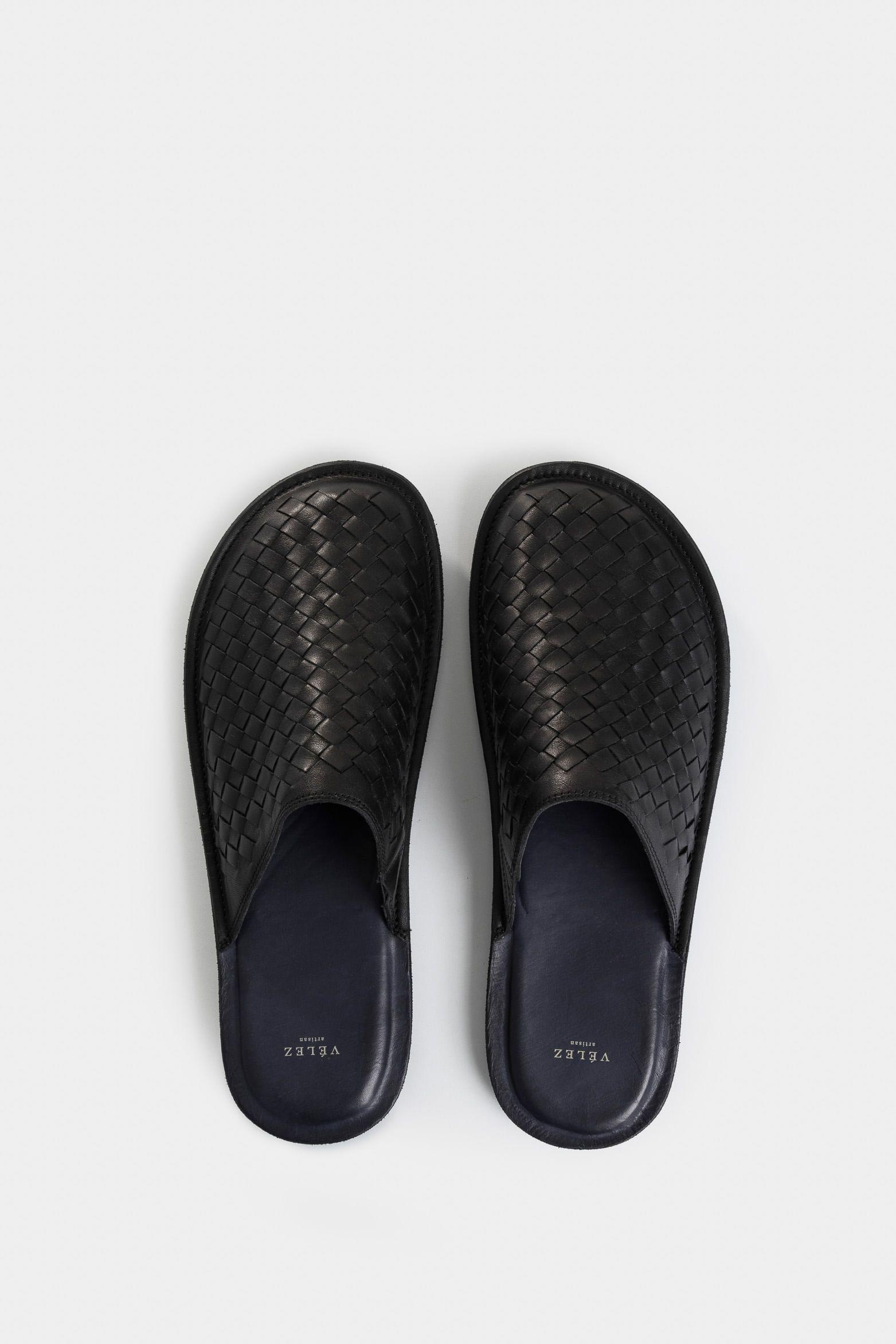 Vélez Slipper Tejido En Cuero Para Hombre Confort Negro-0