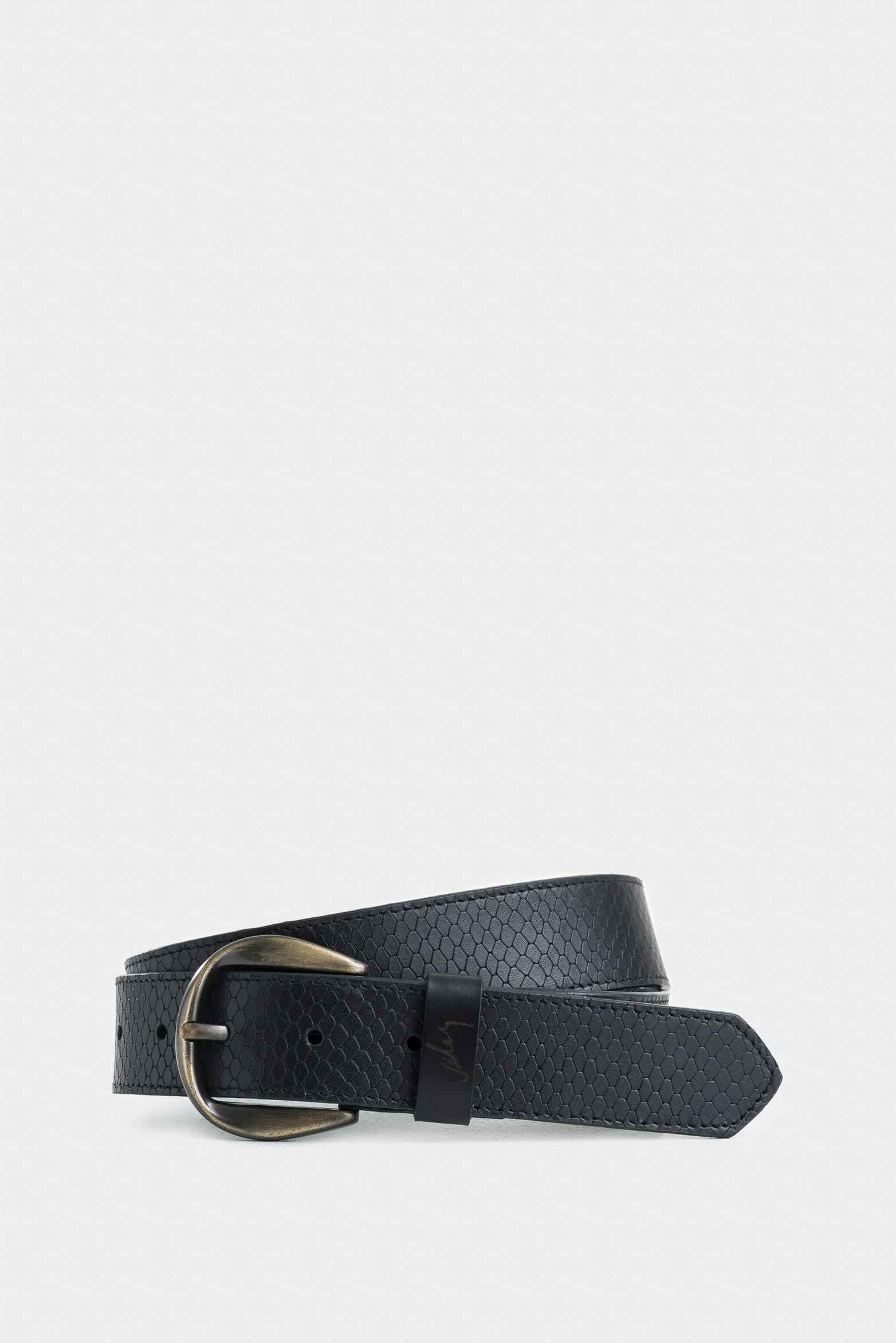 Vélez Cinturón Unifaz Makki Cuero Mujer Placa Reptilia Negro-0