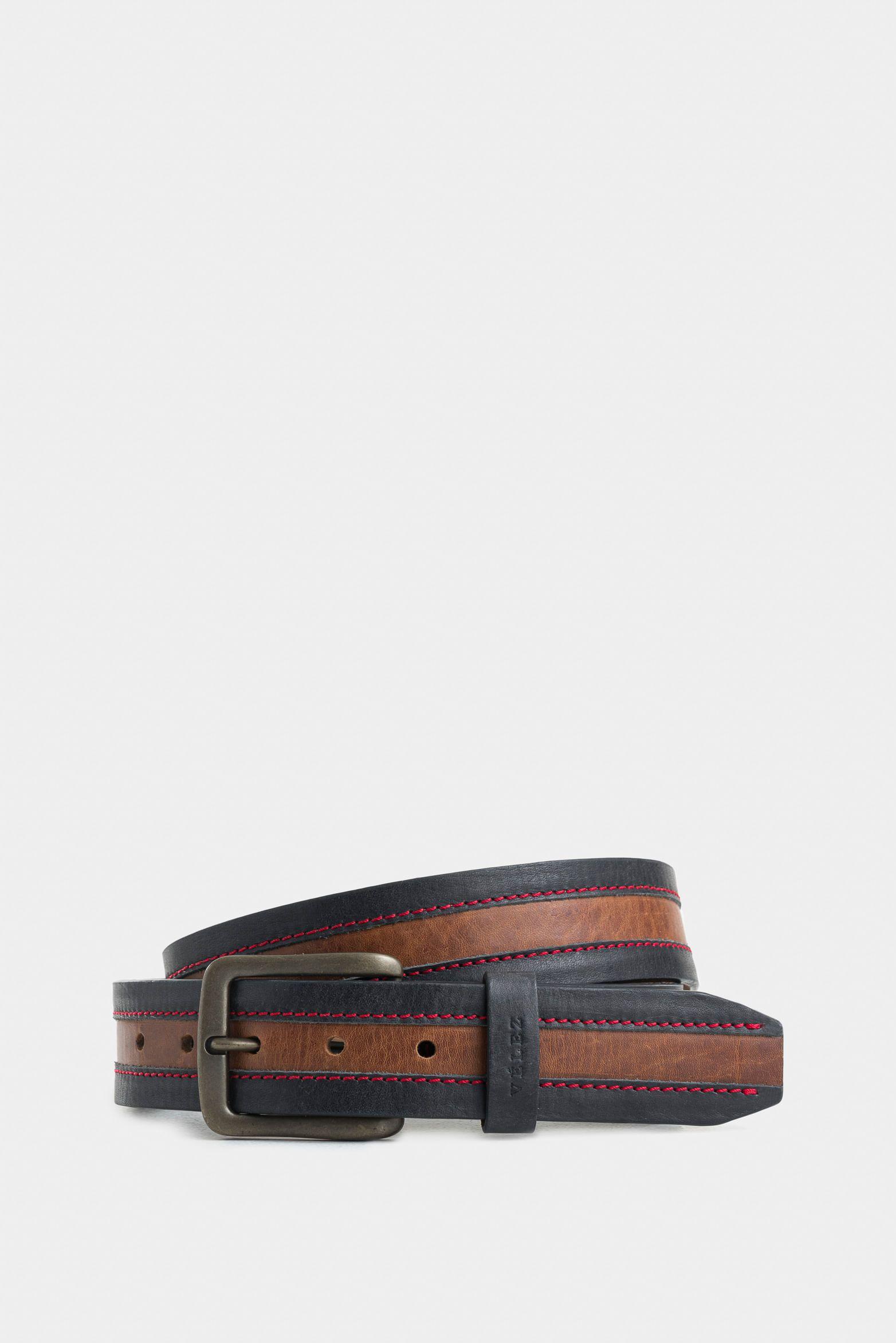 Cinturón unifaz soft de cuero para hombre punta trapecio azul oscuro-0