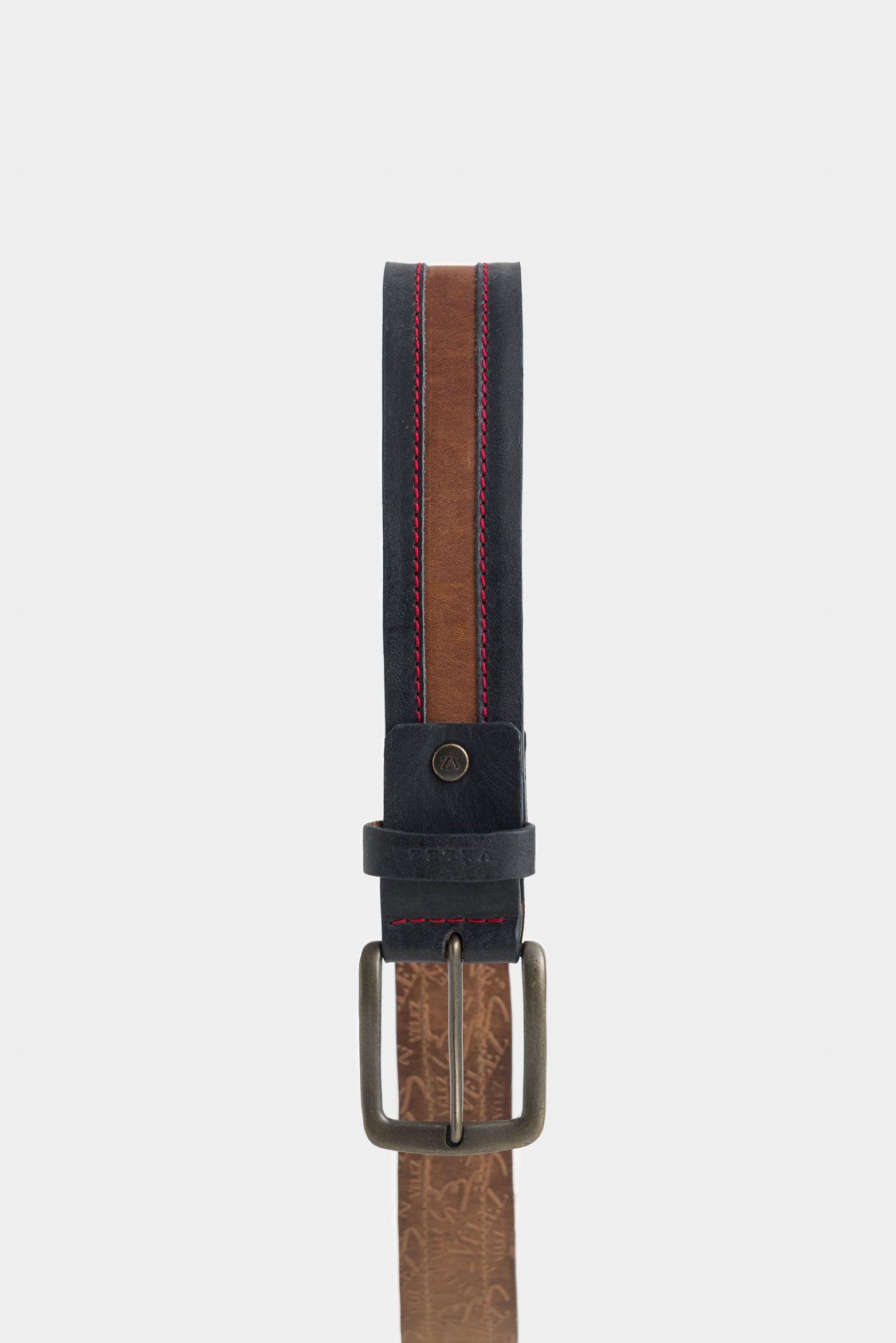 Cinturón unifaz soft de cuero para hombre punta trapecio azul oscuro-1
