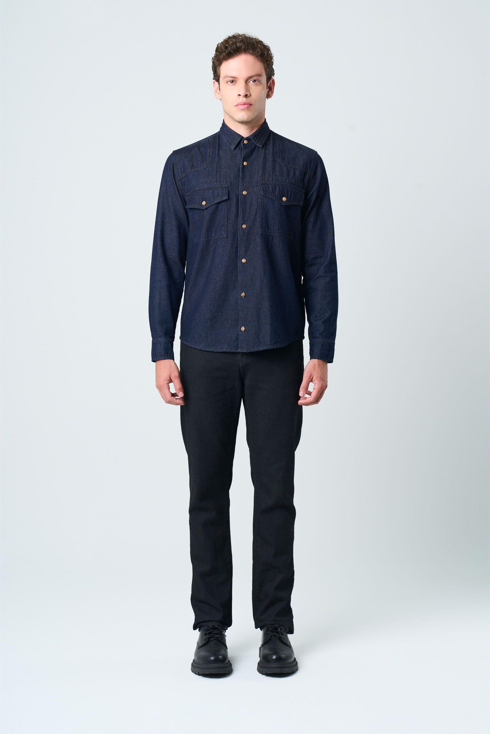 Vélez Camisa Manga Larga Brescia Hombre Semifit Azul Oscuro-4