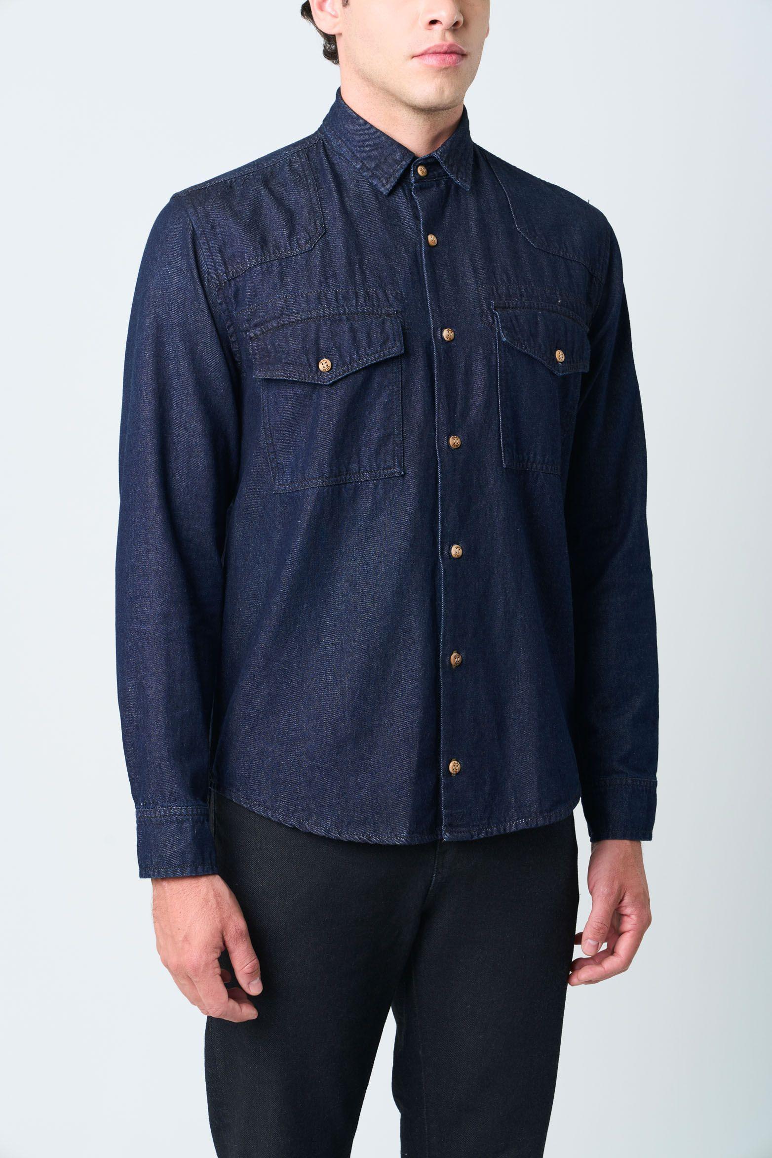 Vélez Camisa Manga Larga Brescia Hombre Semifit Azul Oscuro-5