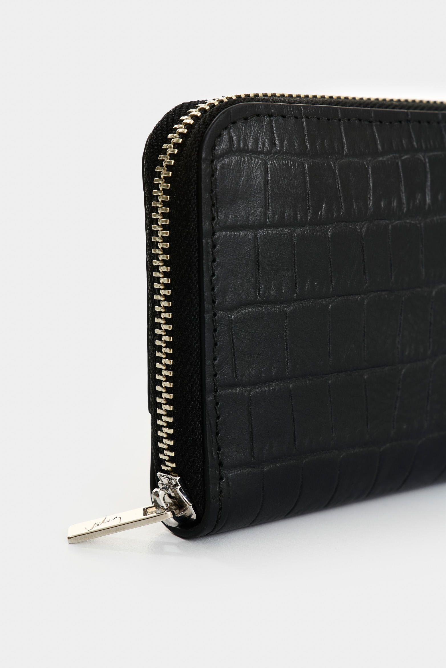 Vélez Porta Chequera Tulia De Cuero Mujer Con Grabado Negro-3