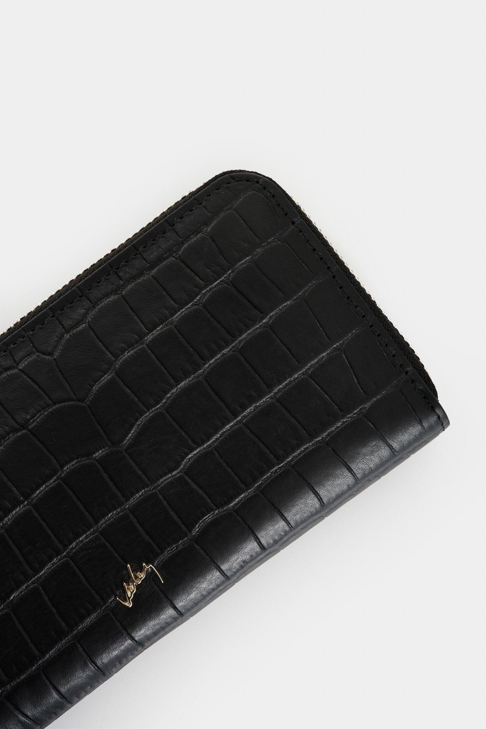 Vélez Porta Chequera Tulia De Cuero Mujer Con Grabado Negro-4