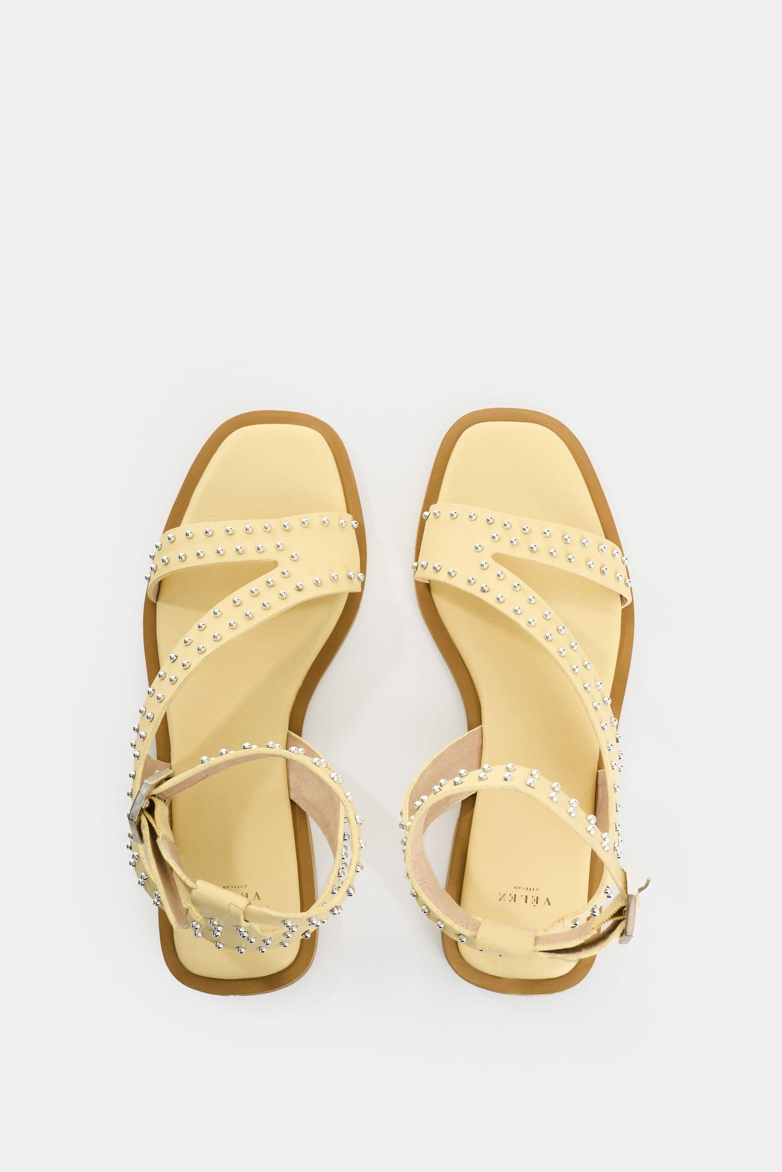 Vélez Sandalia Plana Soren Cuero Folia Mujer Taches Amarillo-3