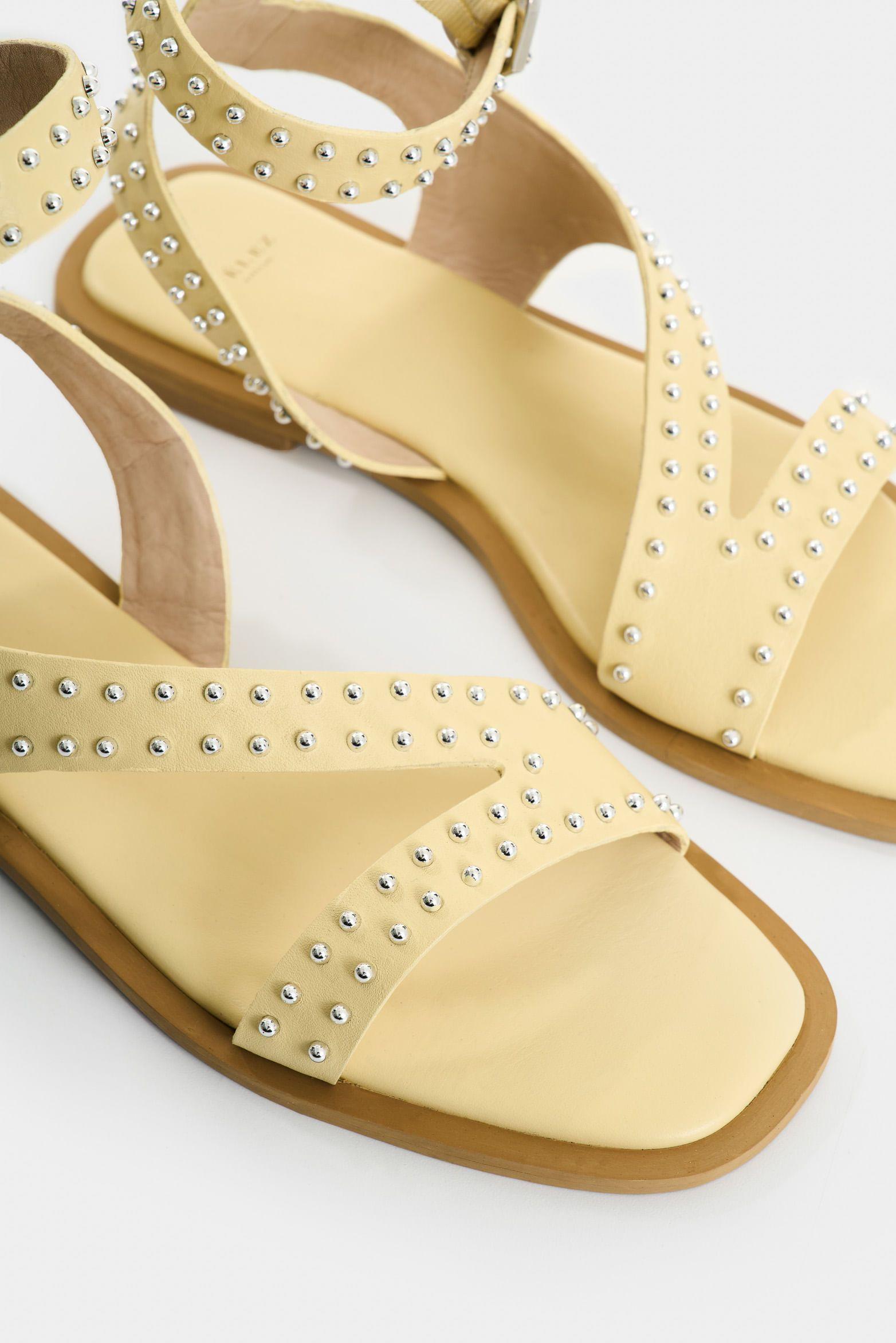 Vélez Sandalia Plana Soren Cuero Folia Mujer Taches Amarillo-4