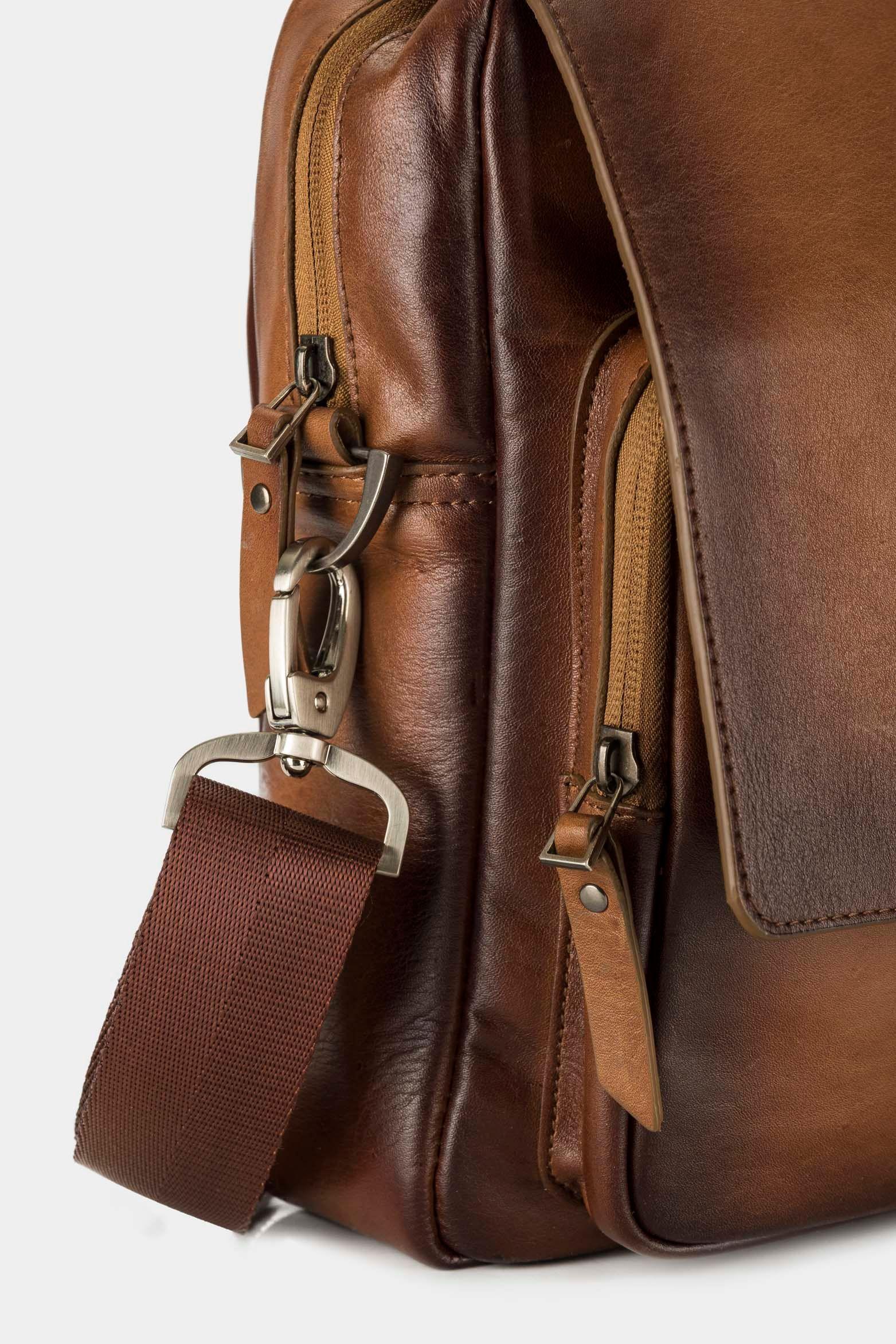 Maletín portátil Ferrat de cuero para hombre doble sistema de cierre miel-5
