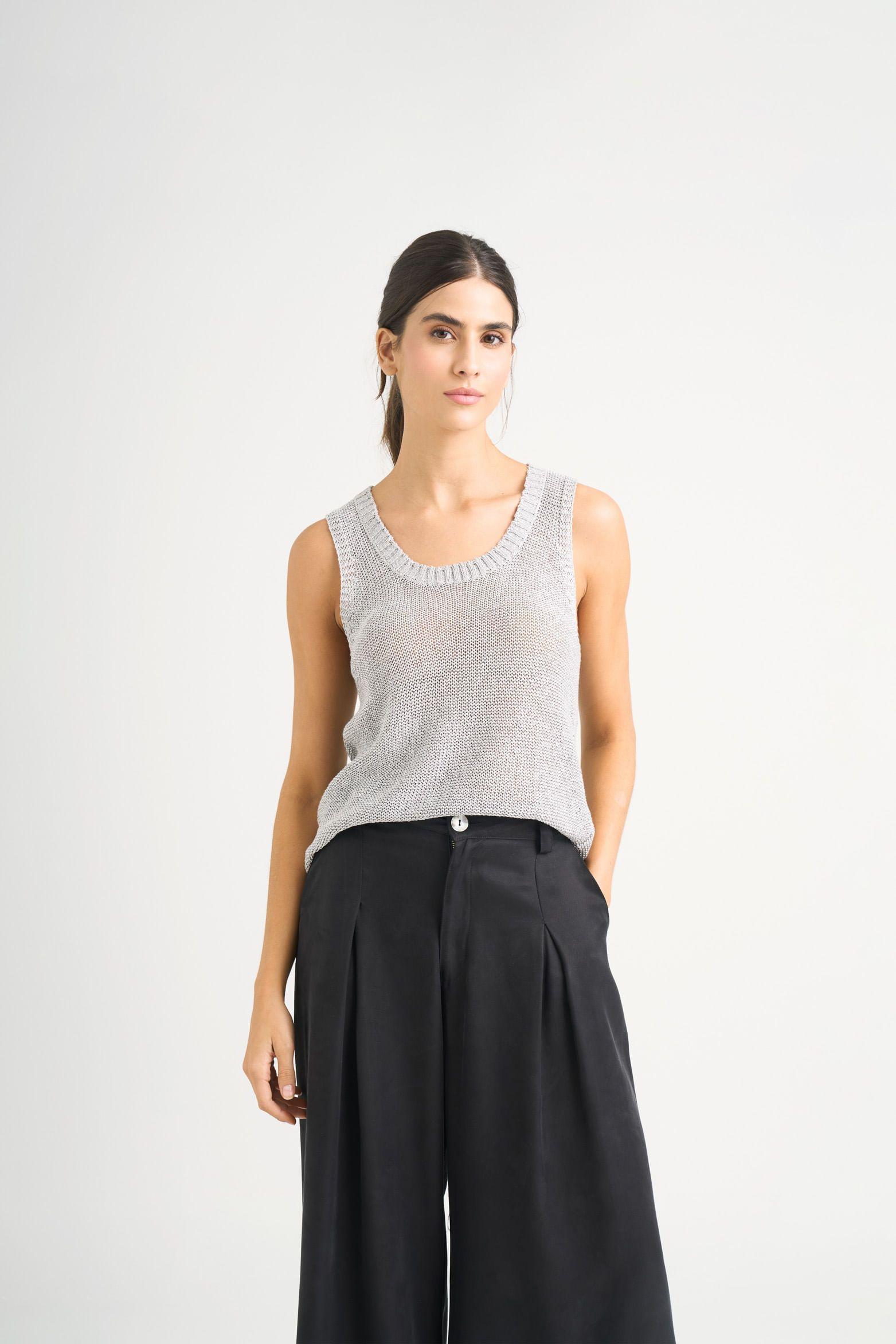 Vélez Polera Tejida Para Mujer Efecto Metalizado Lúre Gris-0