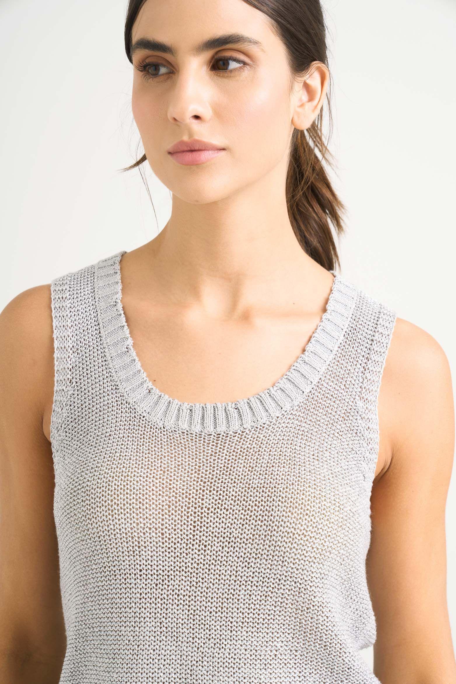 Vélez Polera Tejida Para Mujer Efecto Metalizado Lúre Gris-2