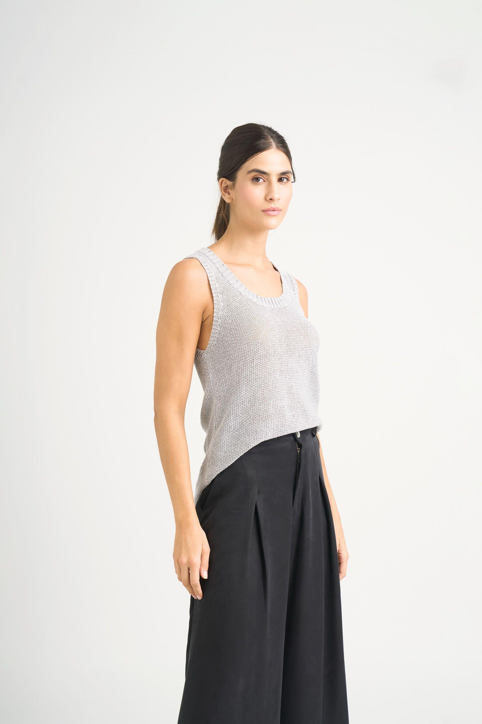 Vélez Polera Tejida Para Mujer Efecto Metalizado Lúre Gris-3