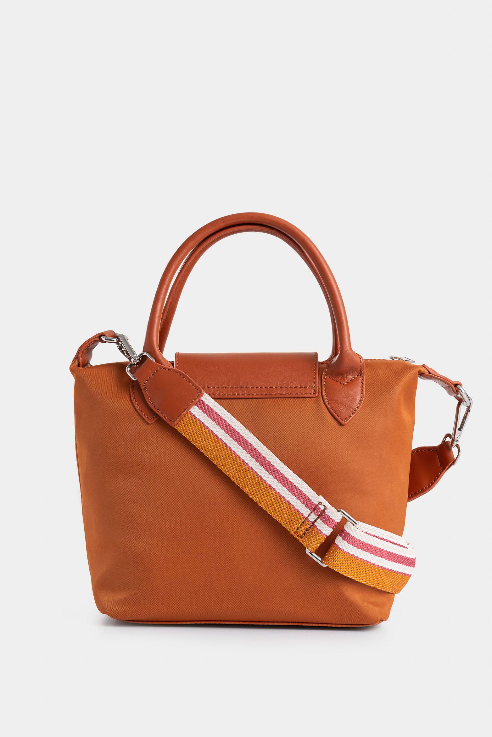 Bowling Ámbar en lona para mujer detalle cuero miel-2