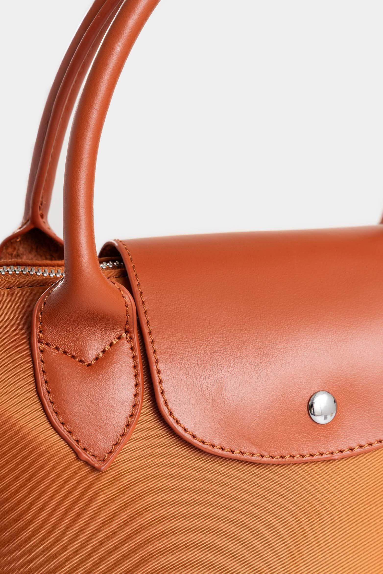 Bowling Ámbar en lona para mujer detalle cuero miel-3