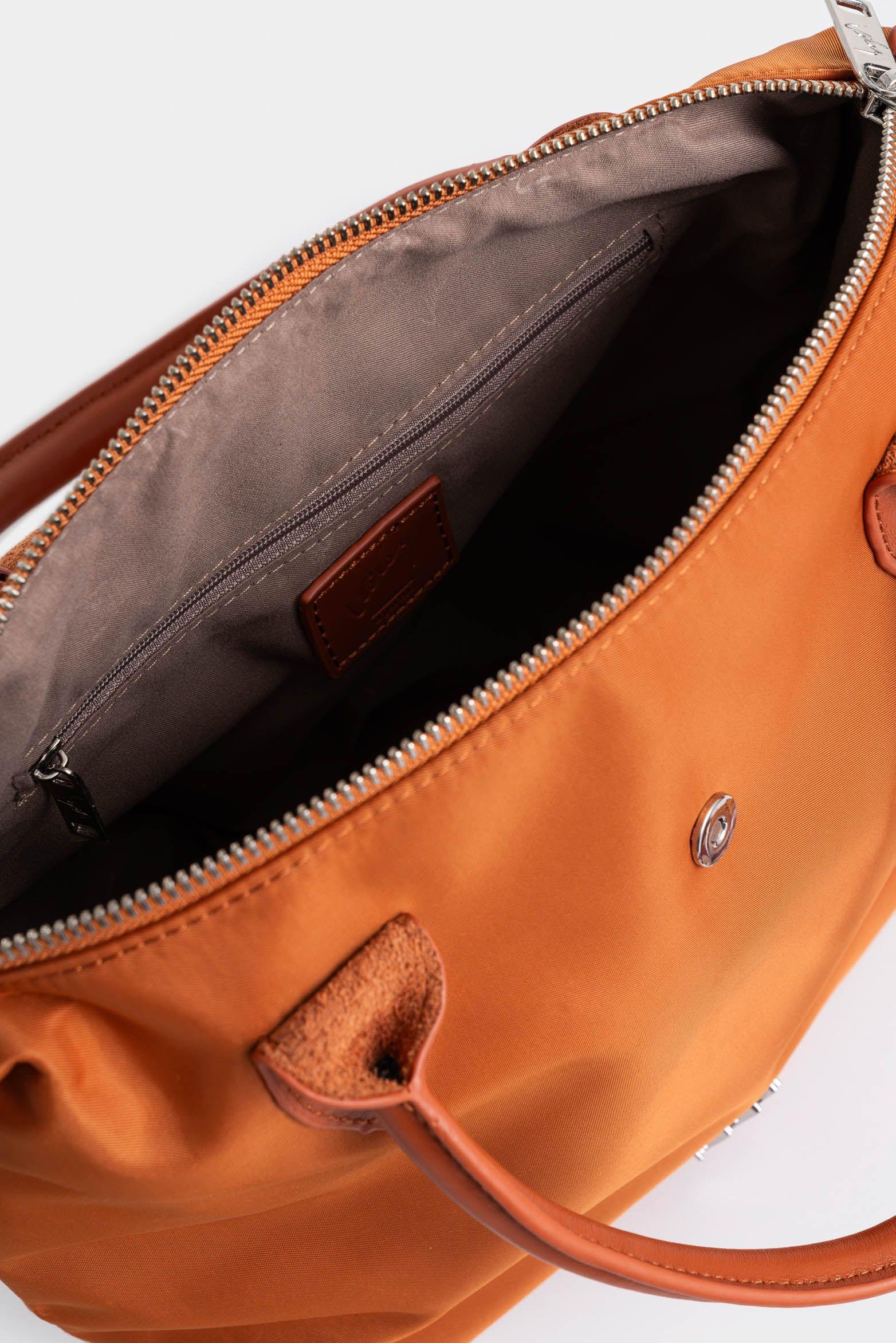 Bowling Ámbar en lona para mujer detalle cuero miel-4