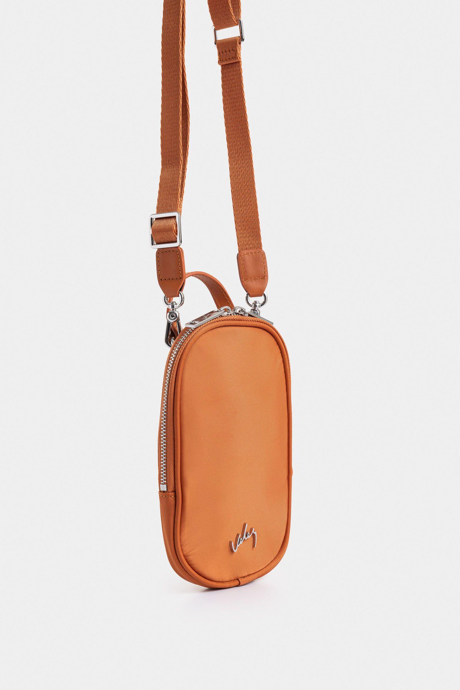 Manos libres Elora en lona para mujer manija cuero miel-1