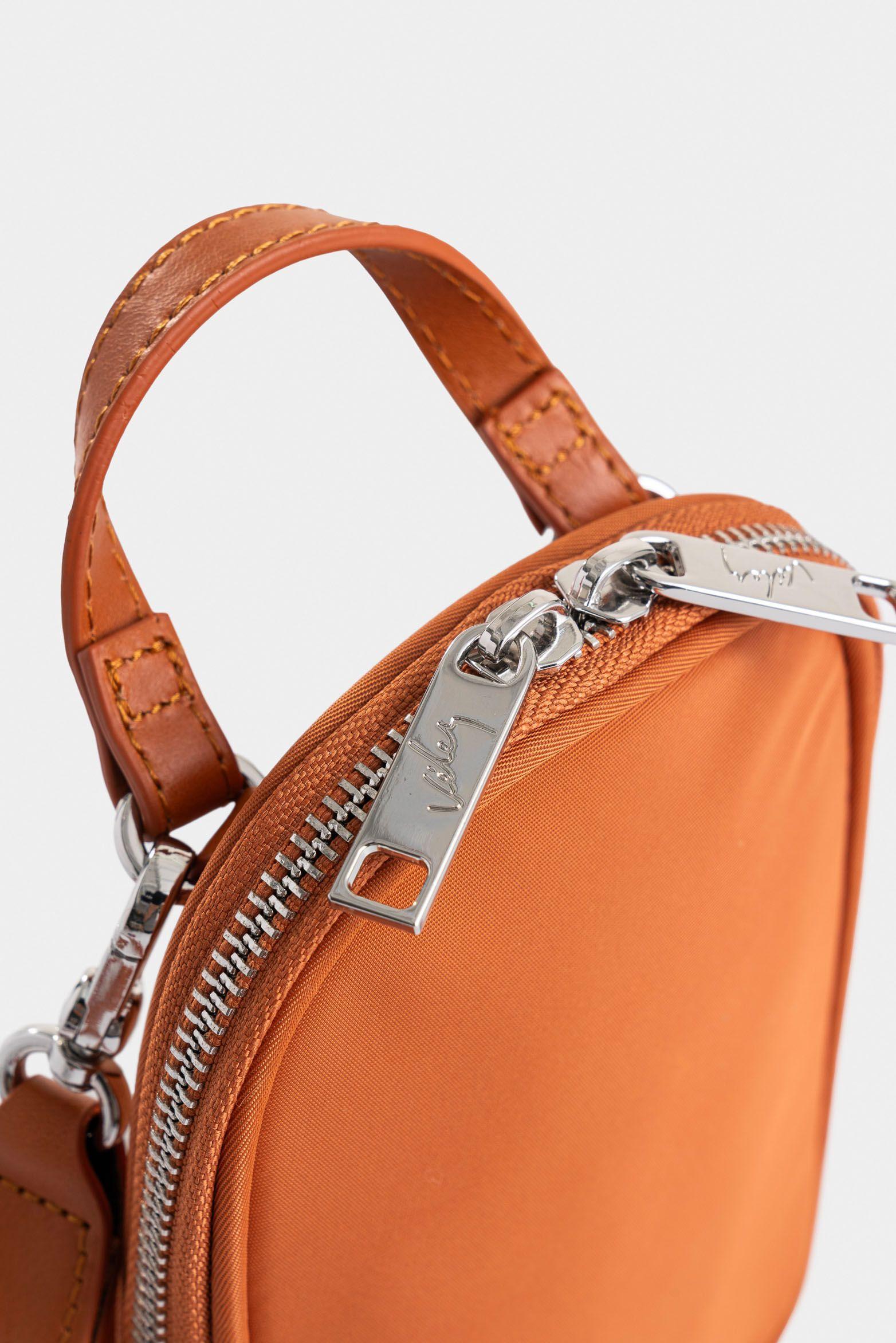 Manos libres Elora en lona para mujer manija cuero miel-3