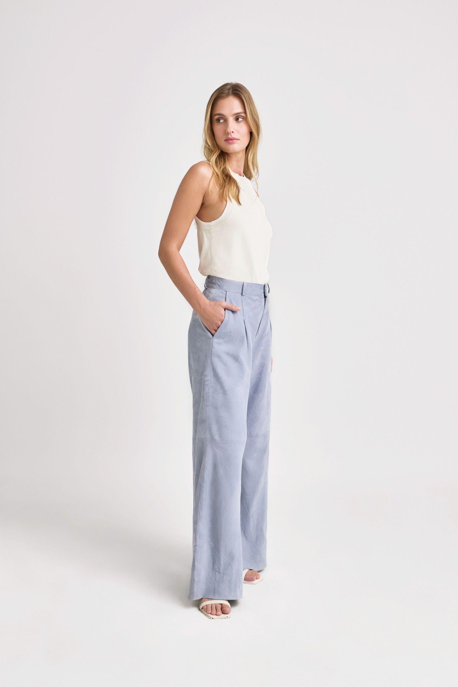 Vélez Pantalón Wide Leg San Jacinto Cuero Mujer Azul Claro-2